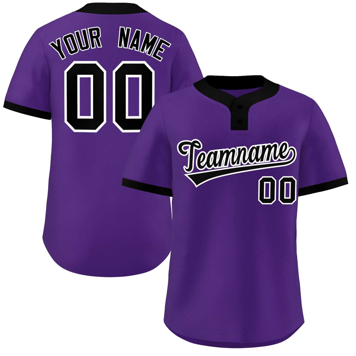 Custom Purple Black-White Classic Style Authentic Two-Button Softball Jersey