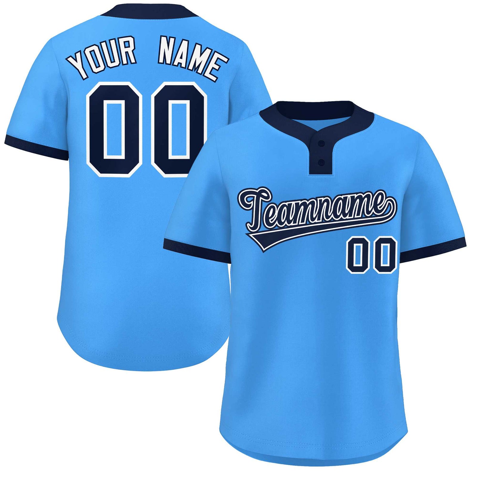 Custom Powder Blue Navy-White Classic Style Authentic Two-Button Softball Jersey