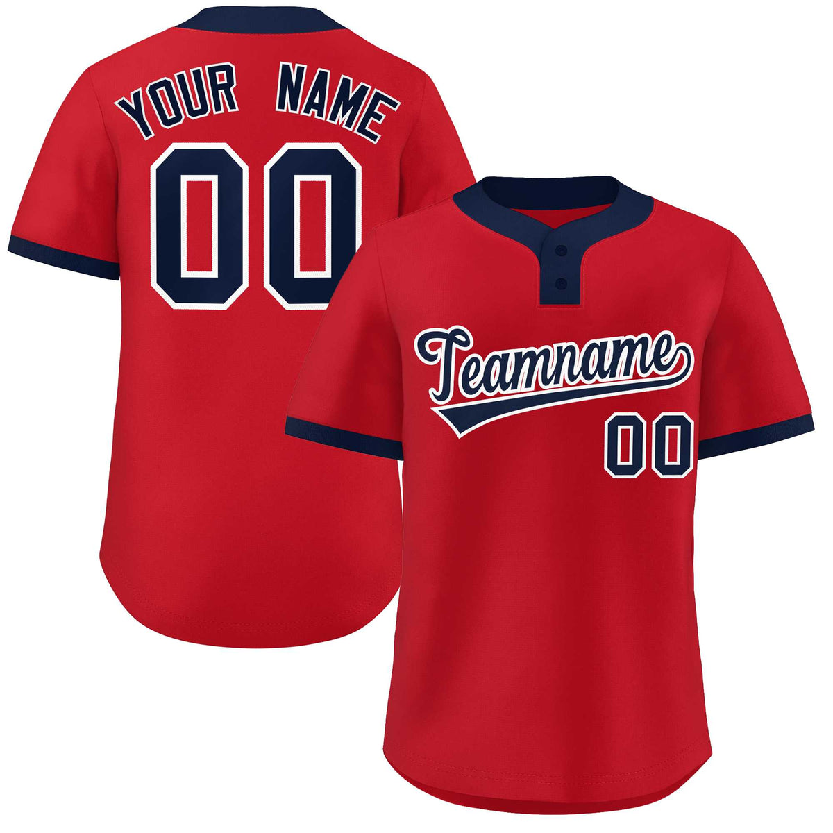 Custom Red Navy-White Classic Style Authentic Two-Button Softball Jersey