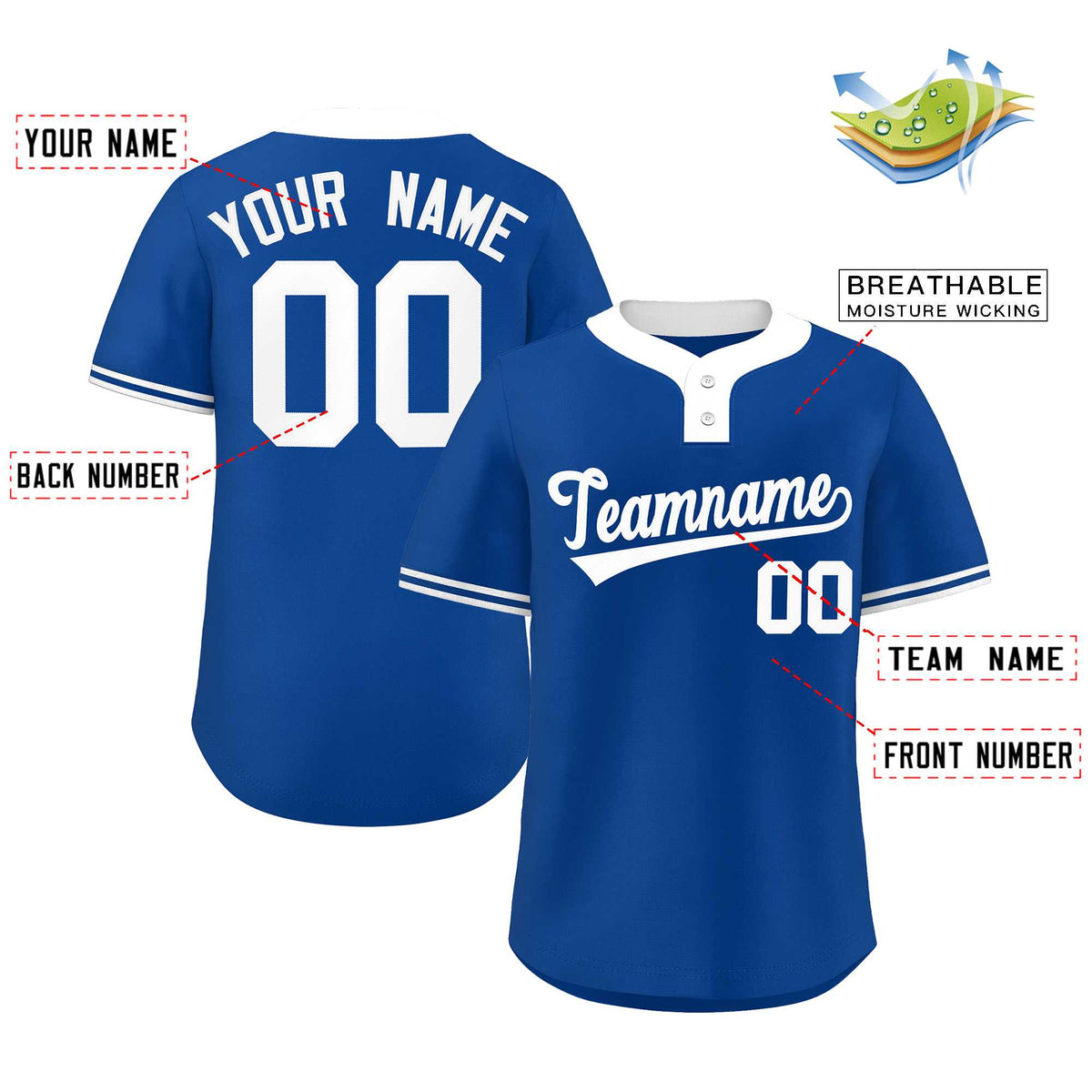 Custom Royal White Classic Style Authentic Two-Button Softball Jersey