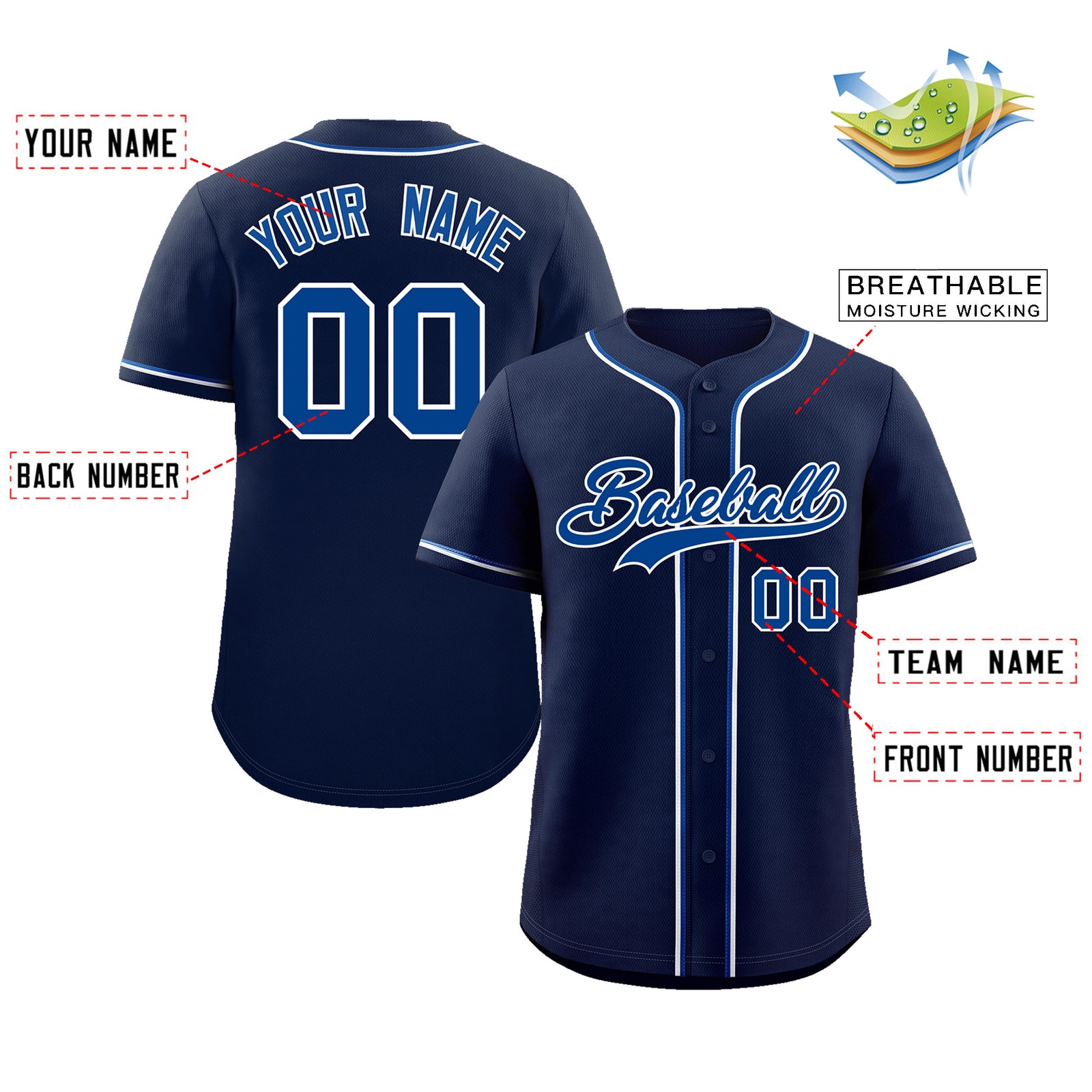 Custom Navy Royal-White Classic Style Authentic Baseball Jersey