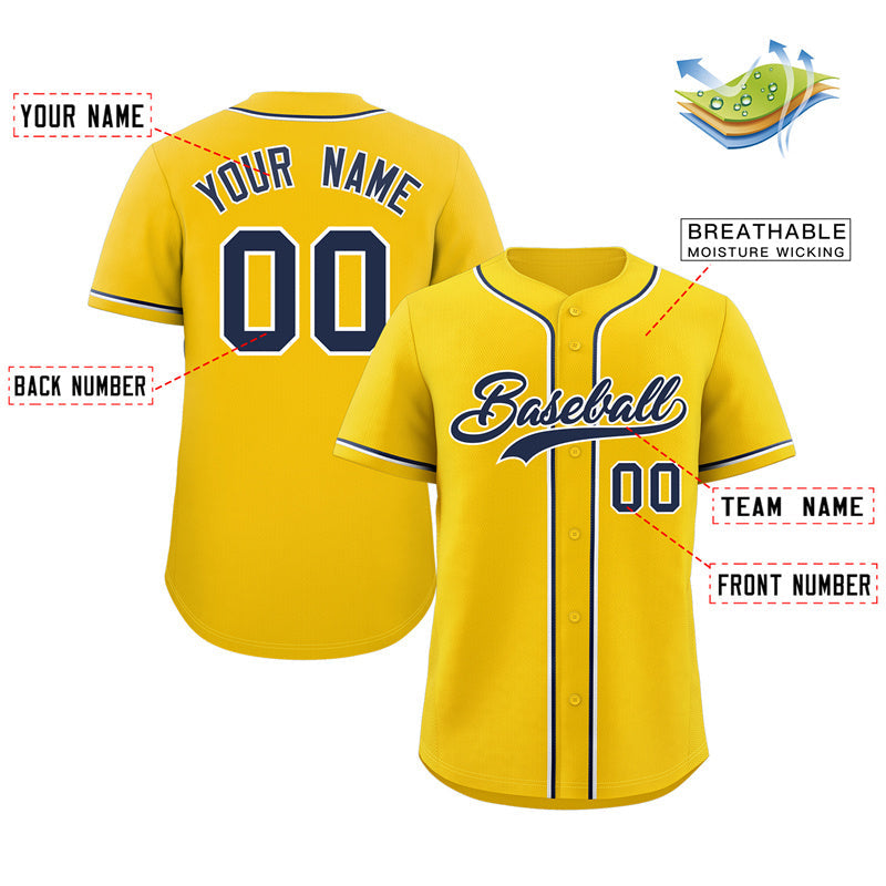 Custom Gold Navy-White Classic Style Authentic Baseball Jersey