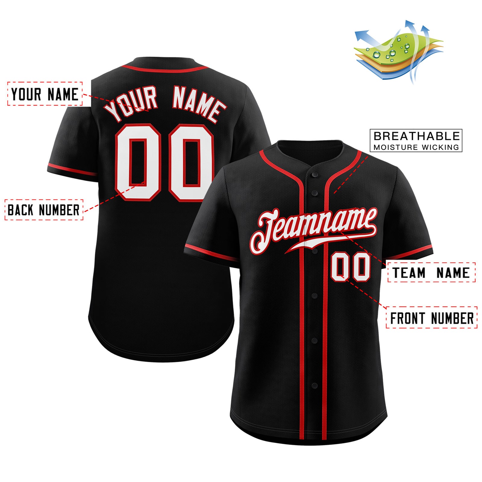 Custom Black White-Red Classic Style Authentic Baseball Jersey