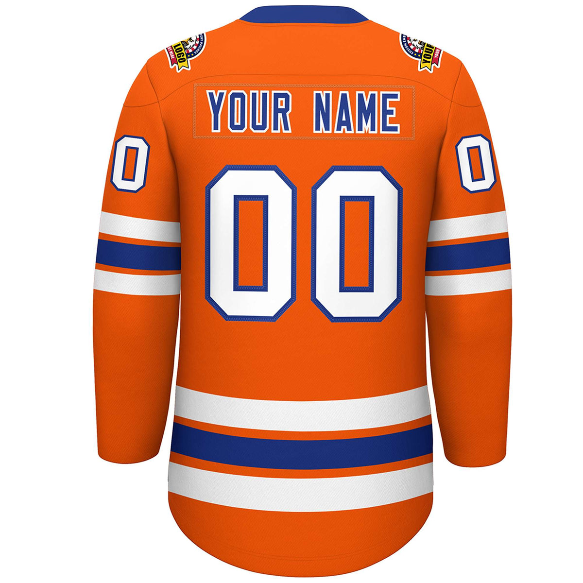Custom Orange Royal-White Lace-Up Neck Hockey Jersey