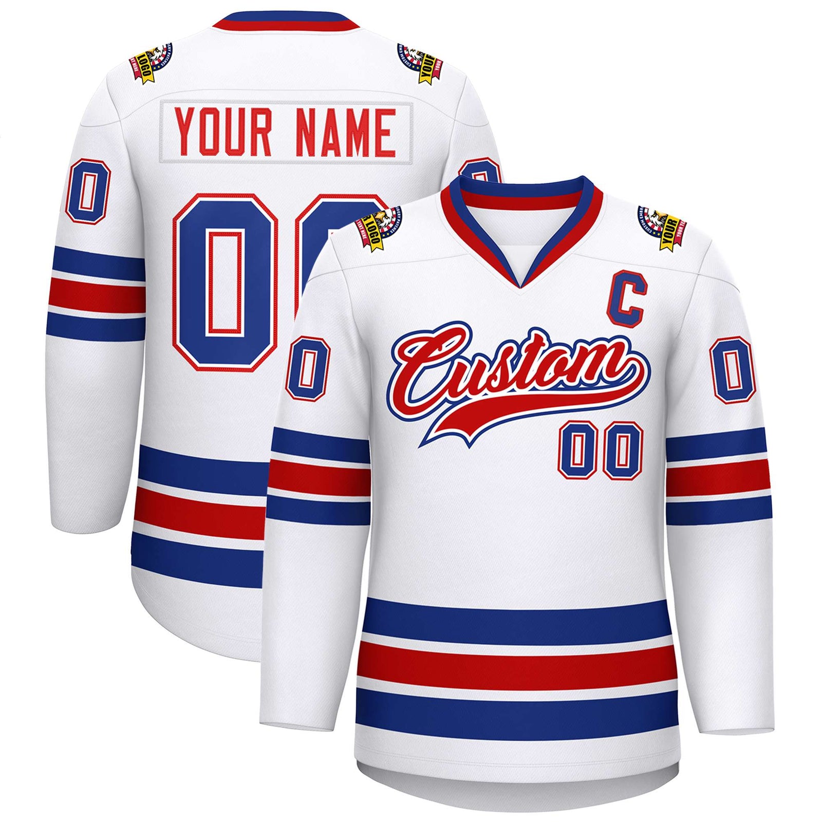 Custom White Red White-Royal Classic Style Hockey Jersey