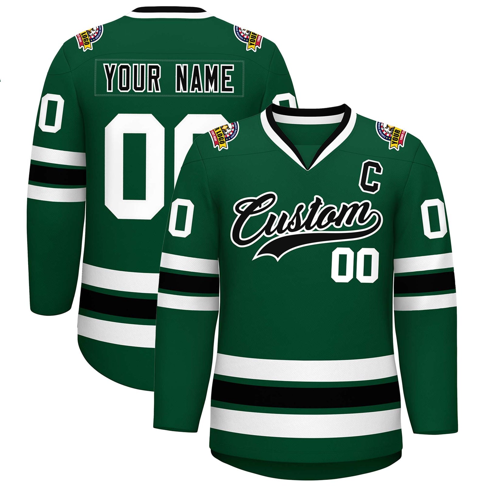 Custom Green Black-White Classic Style Hockey Jersey