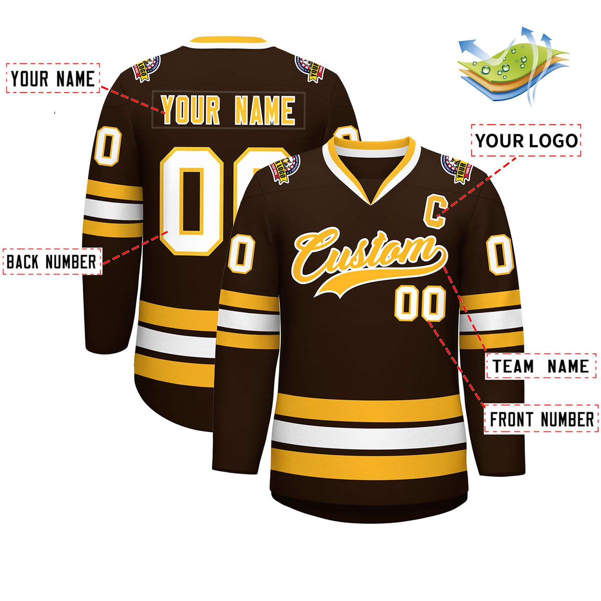 Custom Brown Gold-White Classic Style Hockey Jersey