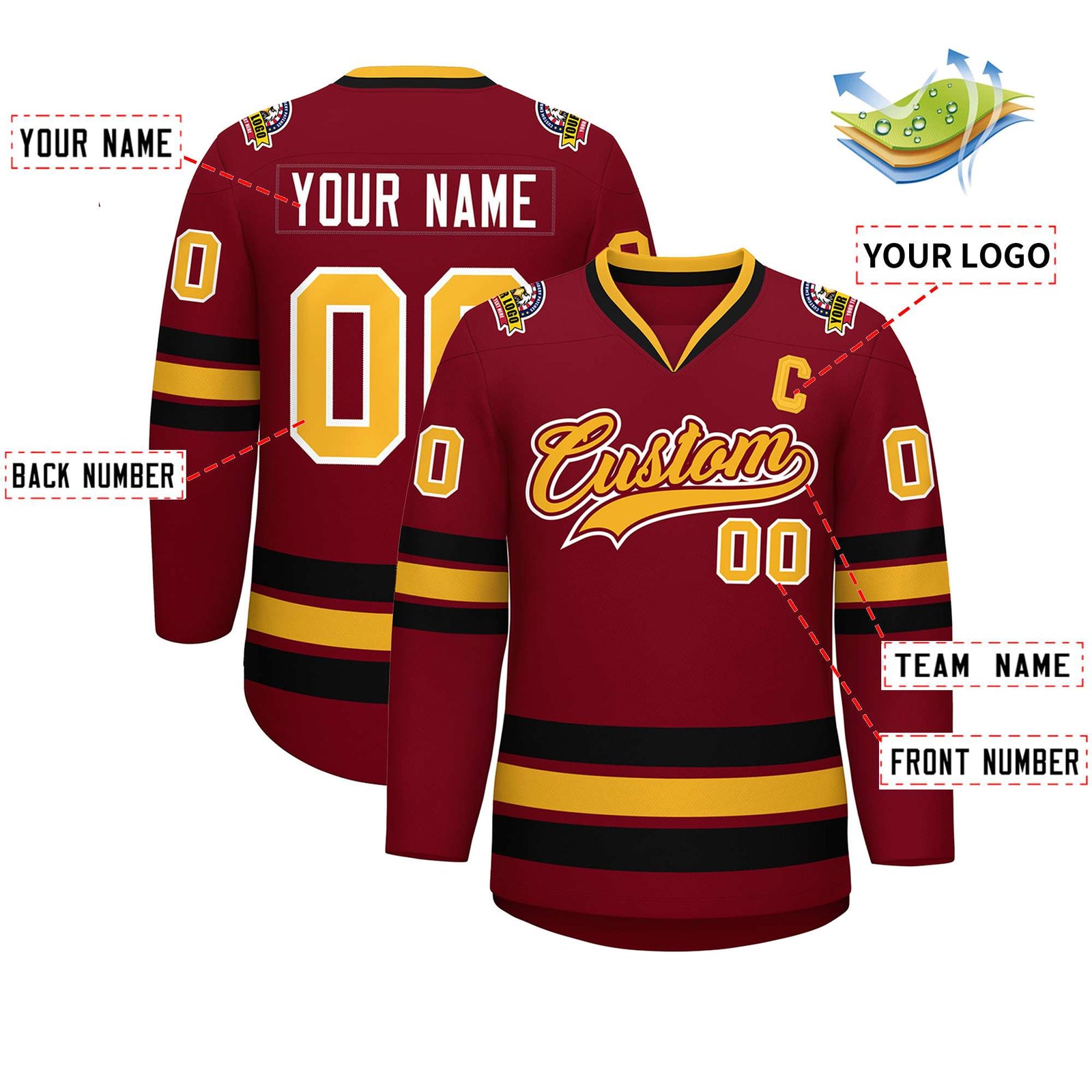 Custom Crimson Gold Crimson-White Classic Style Hockey Jersey