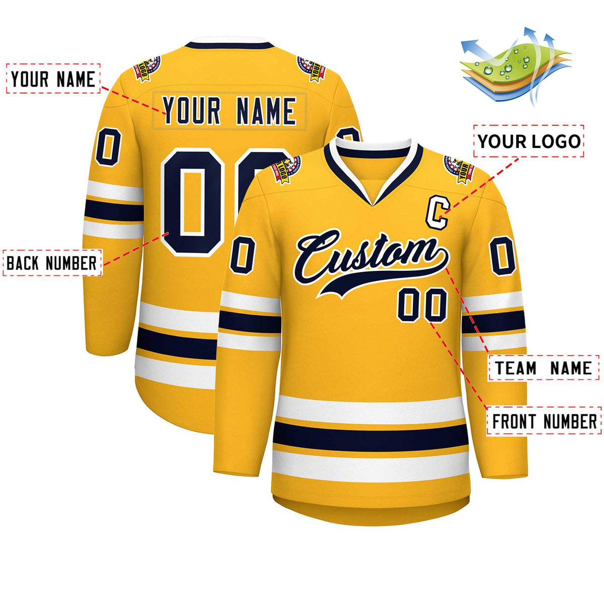 Custom Gold Navy-White Classic Style Hockey Jersey