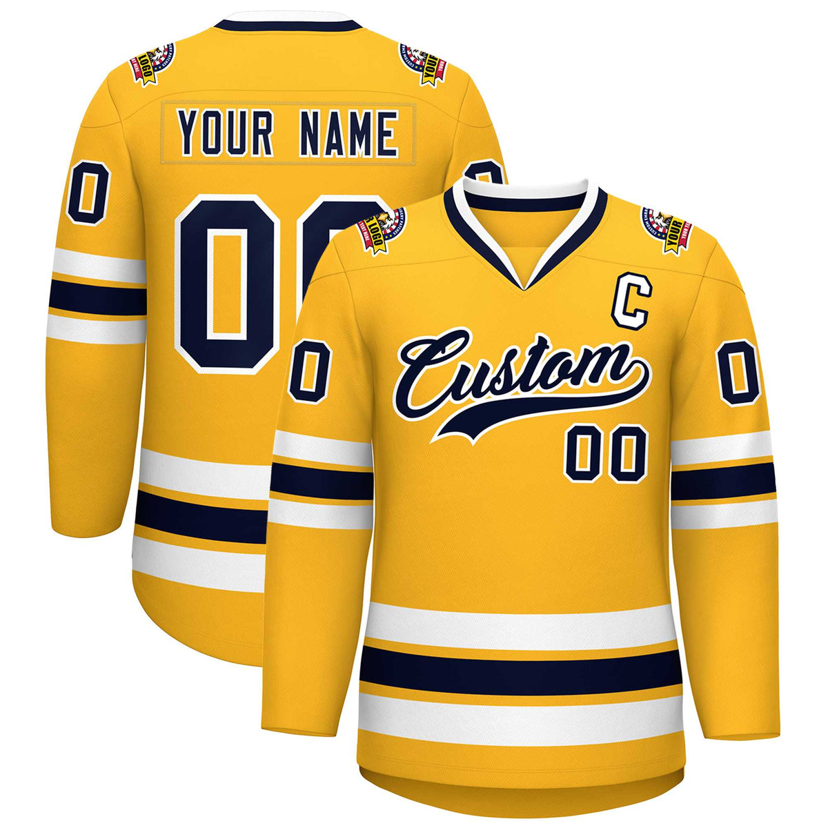 Custom Gold Navy-White Classic Style Hockey Jersey