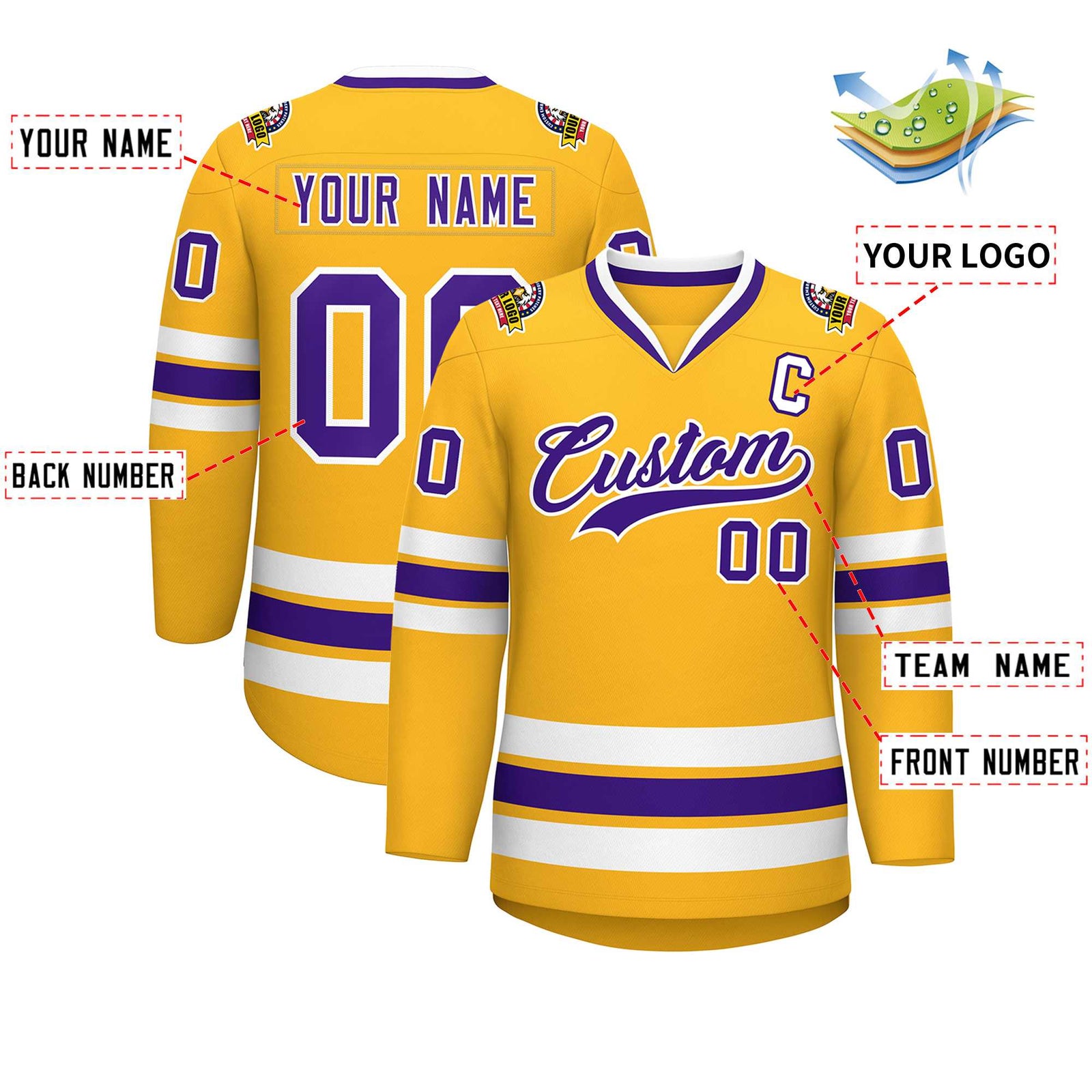 Custom Gold Purple-White Classic Style Hockey Jersey