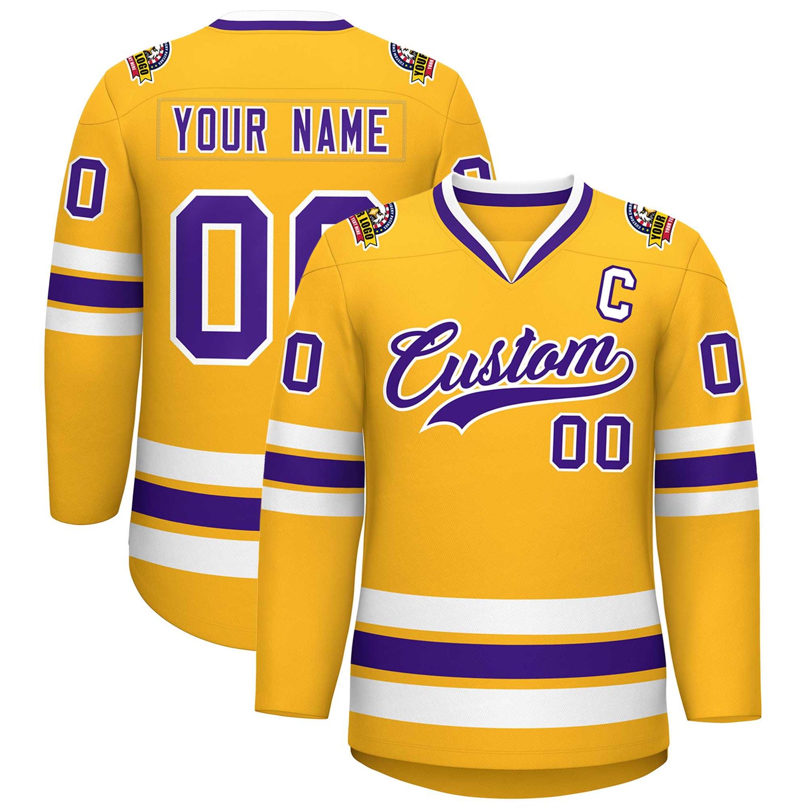 Custom Gold Purple-White Classic Style Hockey Jersey