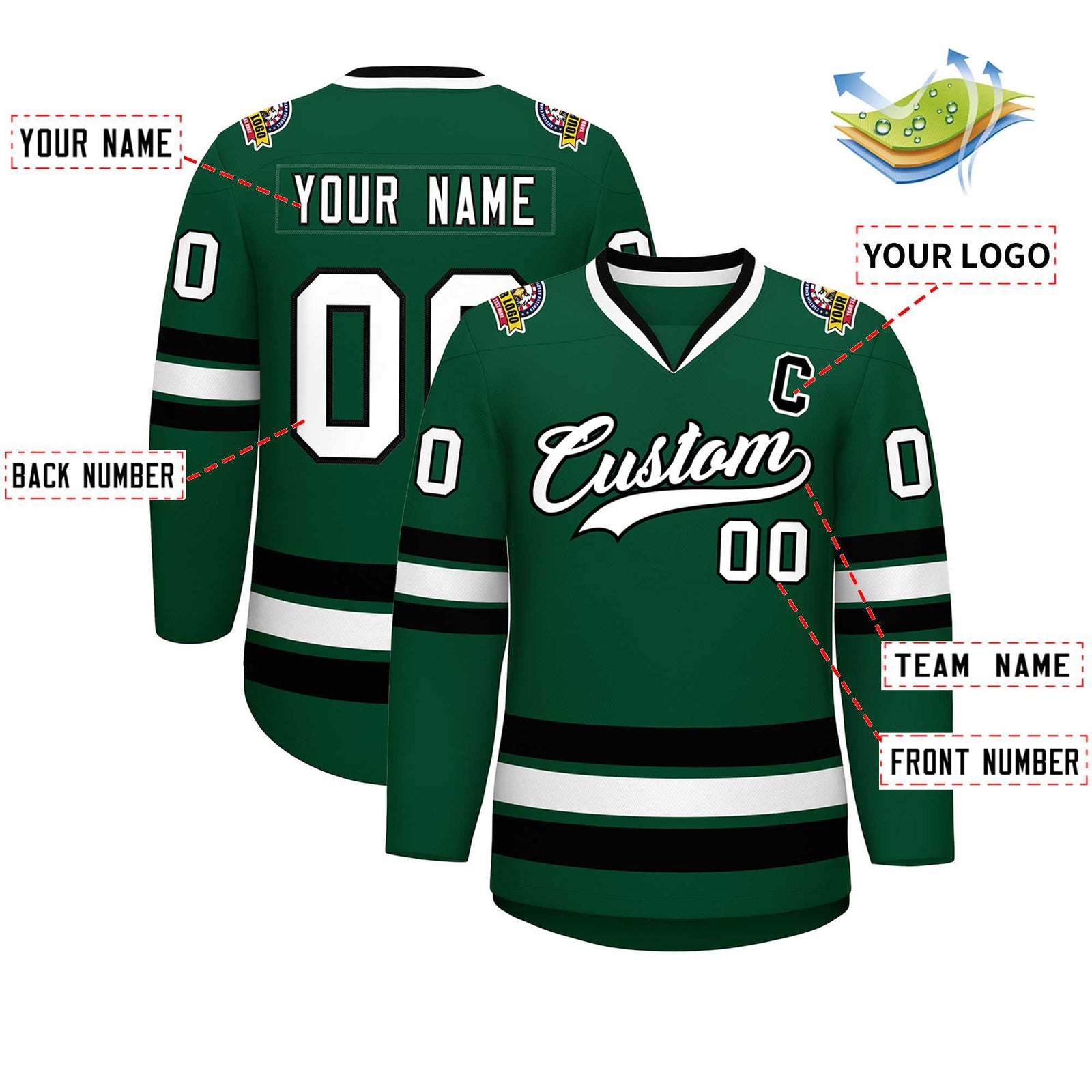 Custom Green White-Black Classic Style Hockey Jersey