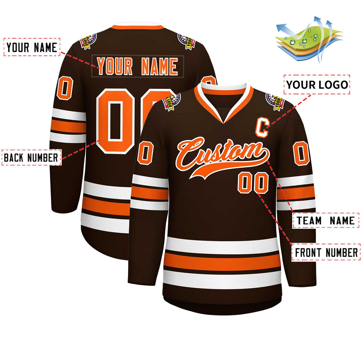 Custom Brown Orange-White Classic Style Hockey Jersey