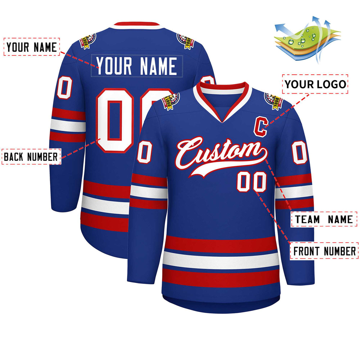 Custom Royal White-Red Classic Style Hockey Jersey