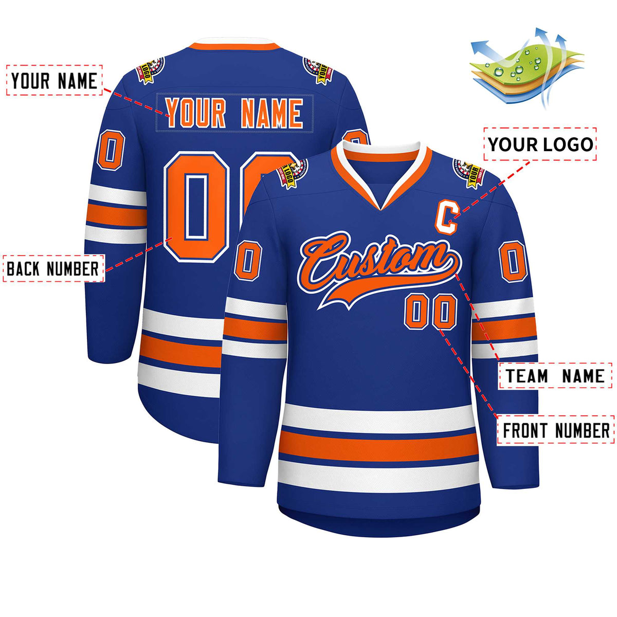 Custom Royal Orange Royal-White Classic Style Hockey Jersey