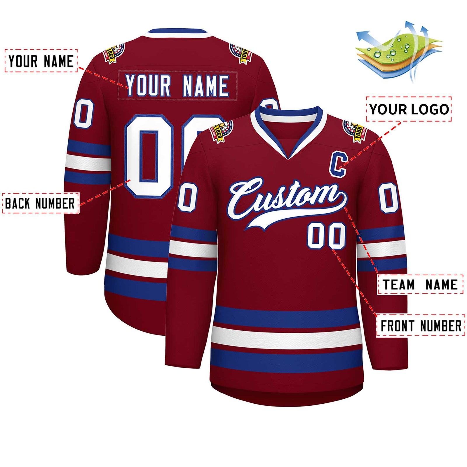 Custom Crimson White-Royal Classic Style Hockey Jersey