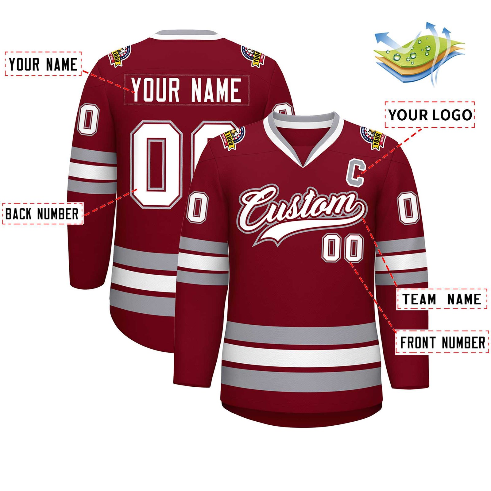 Custom Crimson White Crimson-Gray Classic Style Hockey Jersey