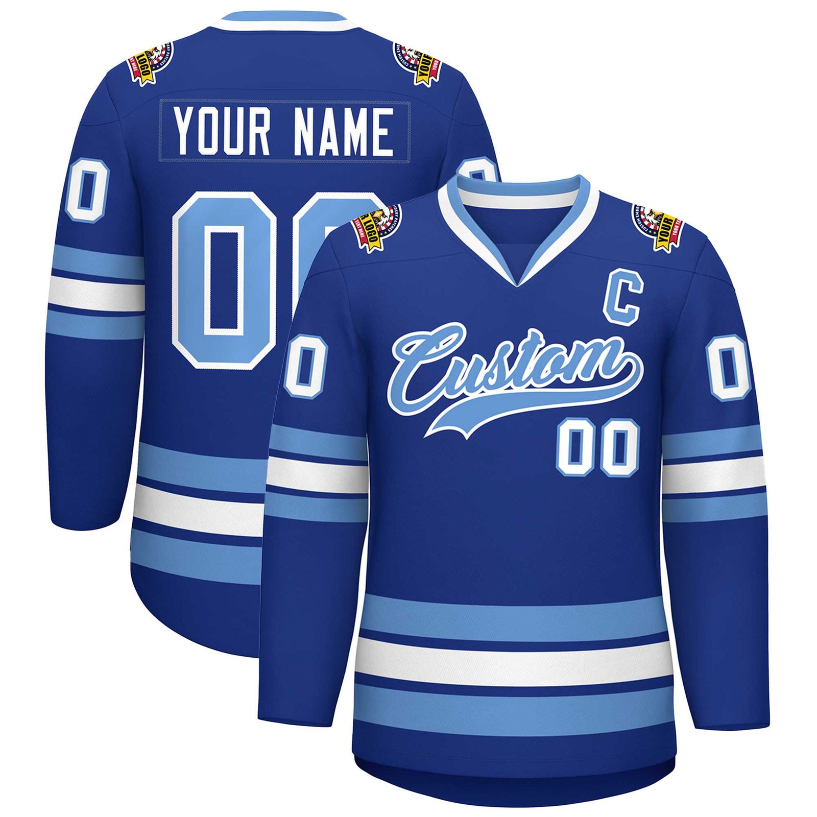 Custom Royal Light Blue-White Classic Style Hockey Jersey