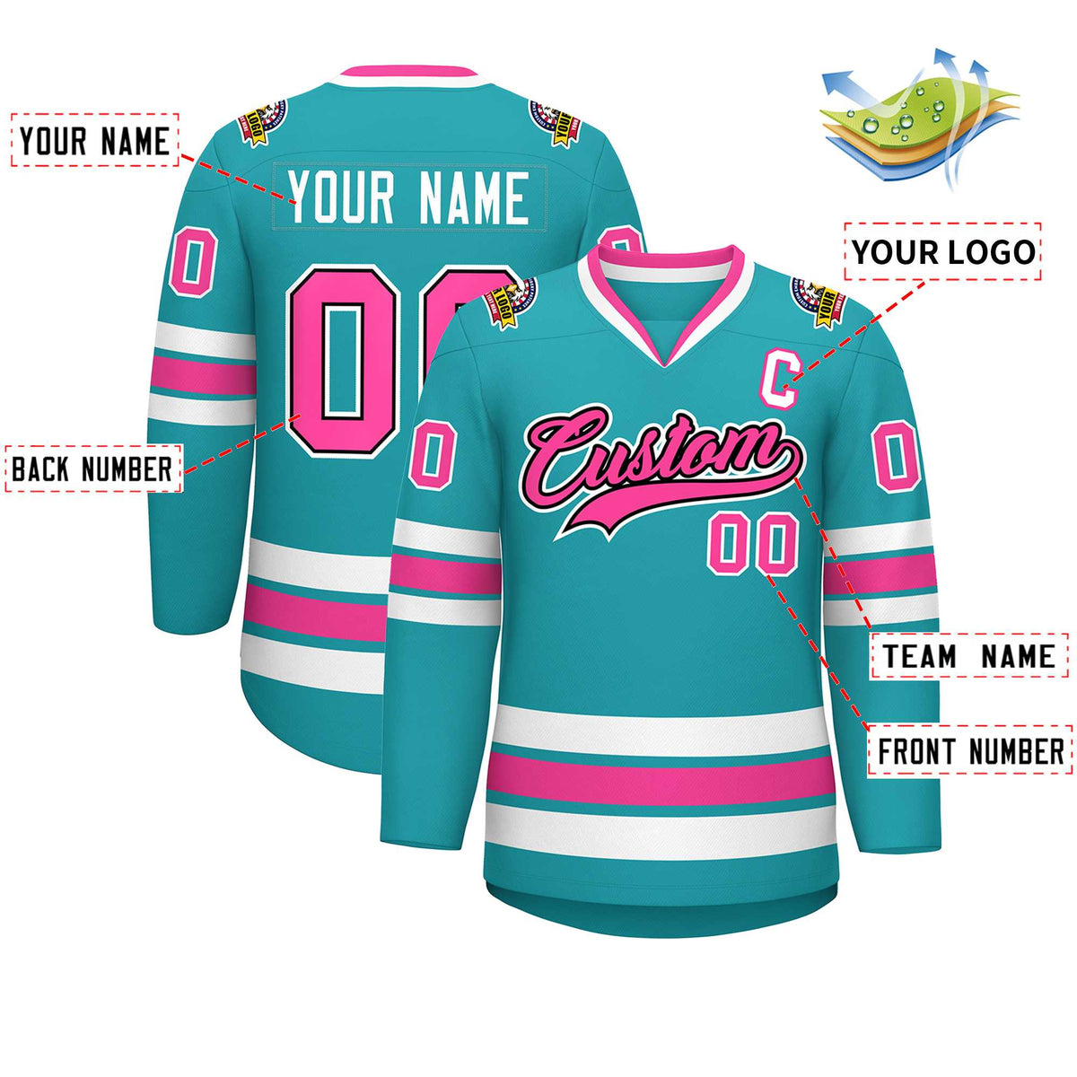 Custom Aqua Pink Navy-White Classic Style Hockey Jersey