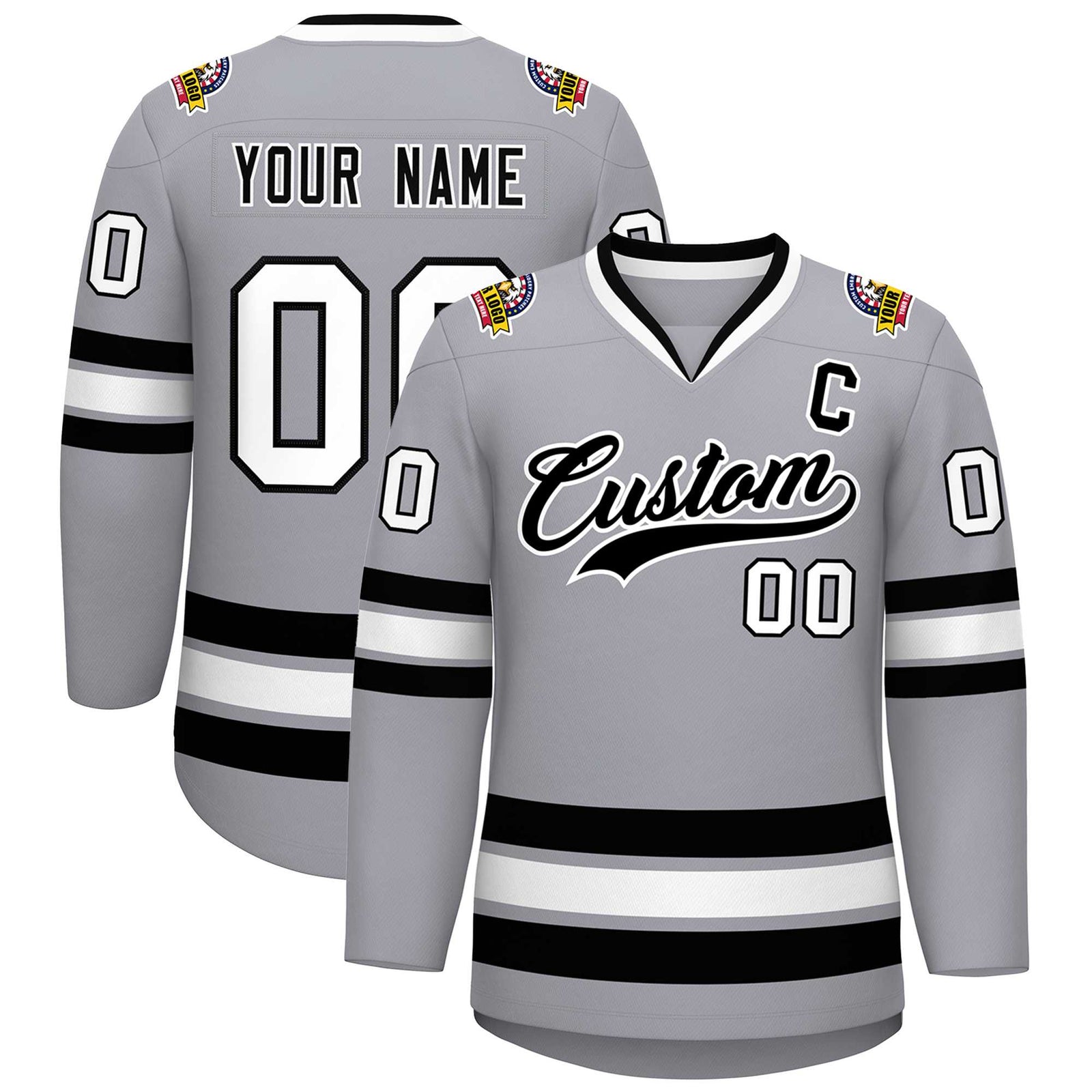 Custom Gray Black-White Classic Style Hockey Jersey