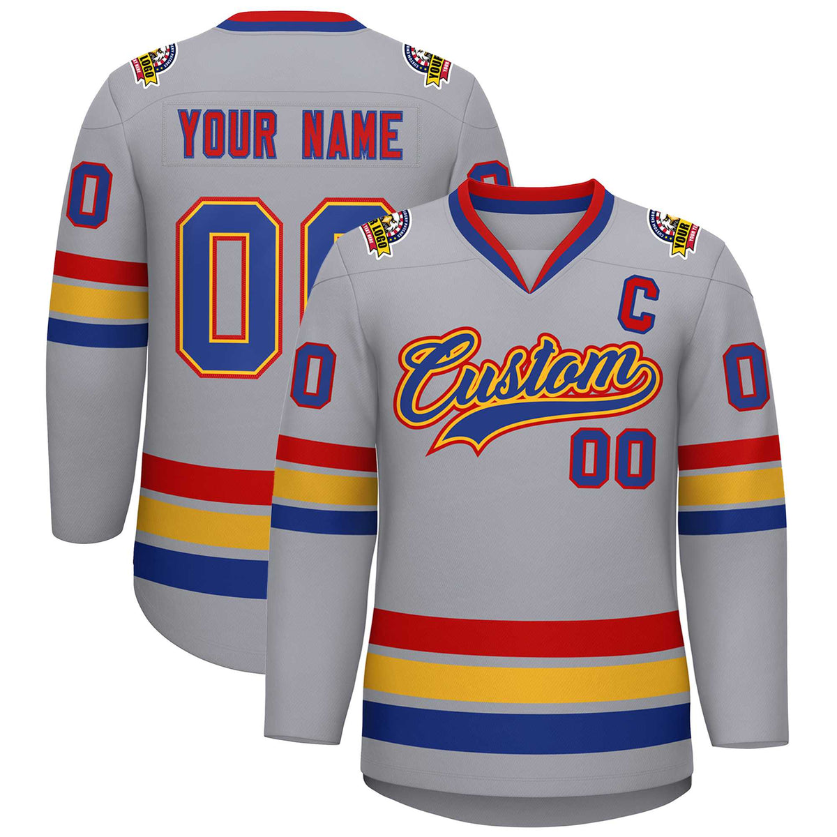 Custom Gray Royal Gold-Red Classic Style Hockey Jersey