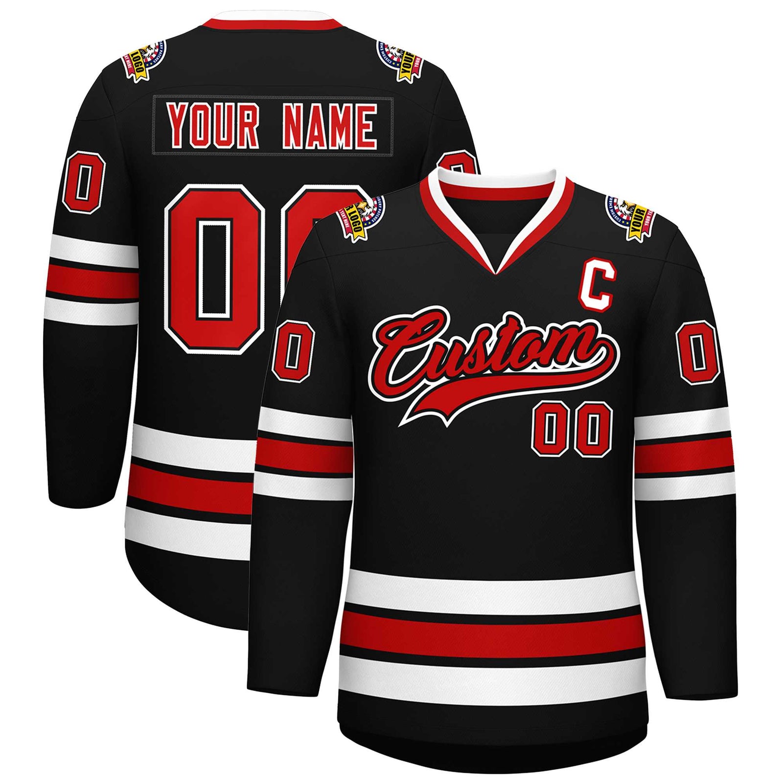 Custom Black Red Black-White Classic Style Hockey Jersey