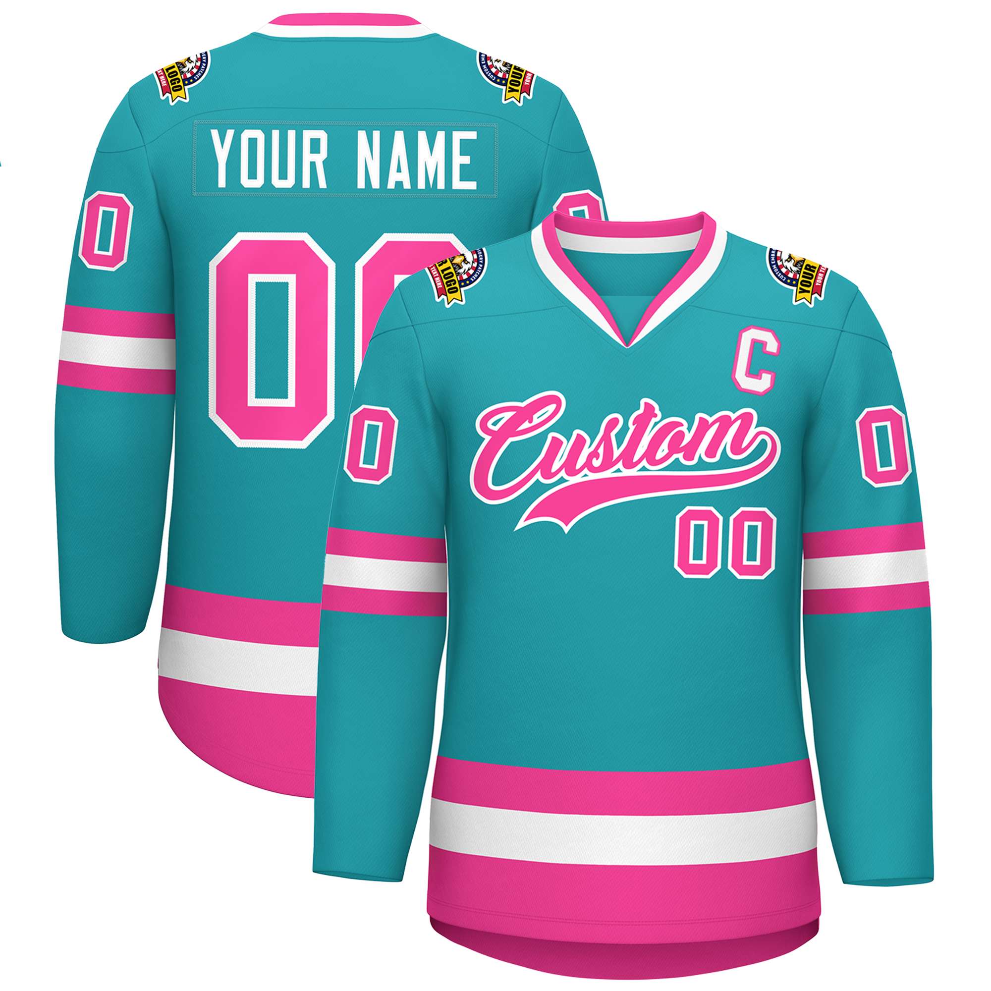Custom Aqua Pink-White Classic Style Hockey Jersey