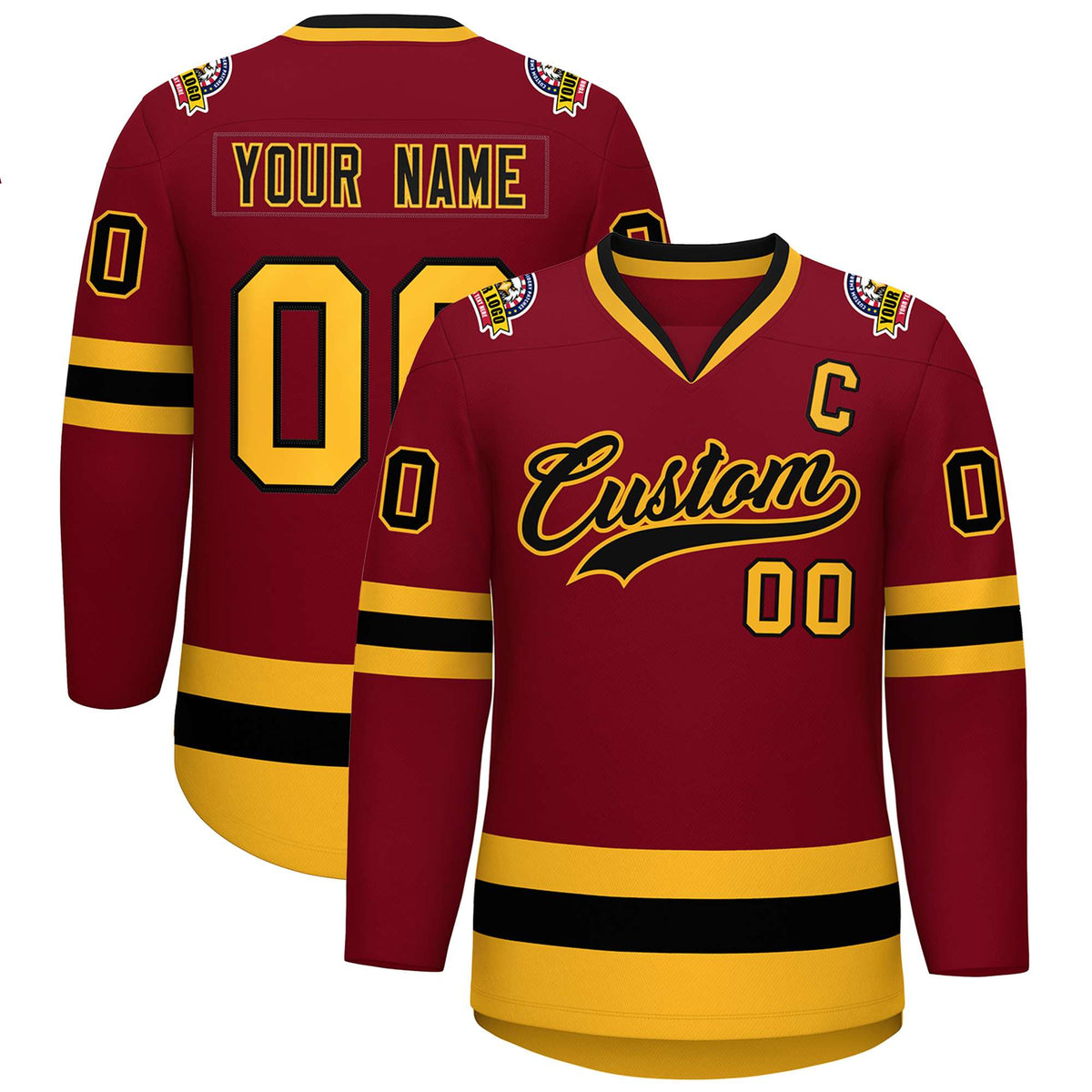 Custom Crimson Black-Gold Classic Style Hockey Jersey