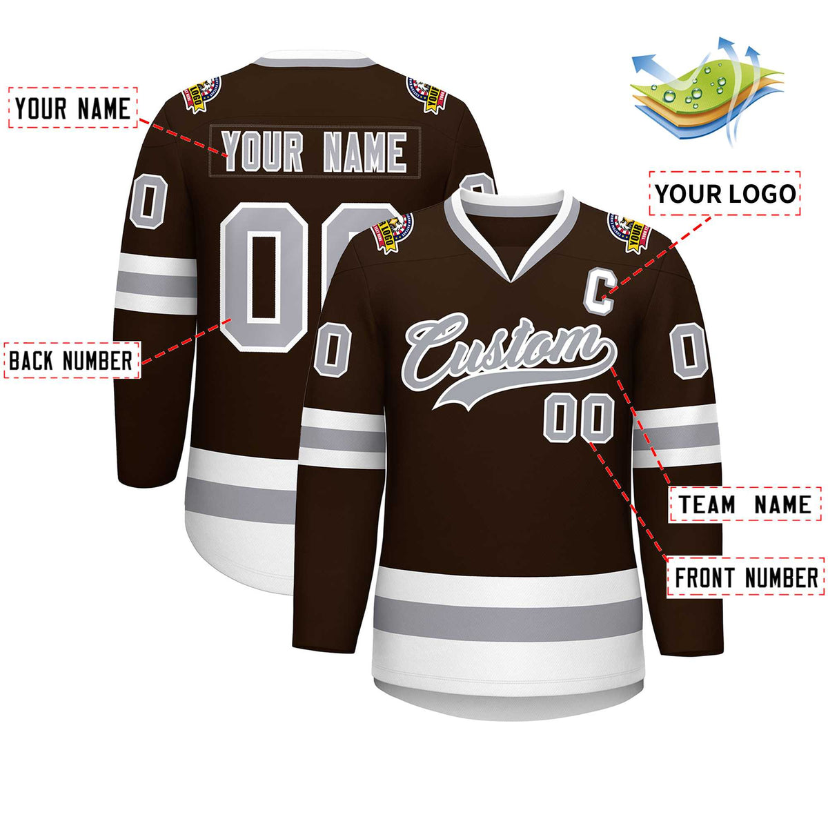 Custom Brown Gray-White Classic Style Hockey Jersey