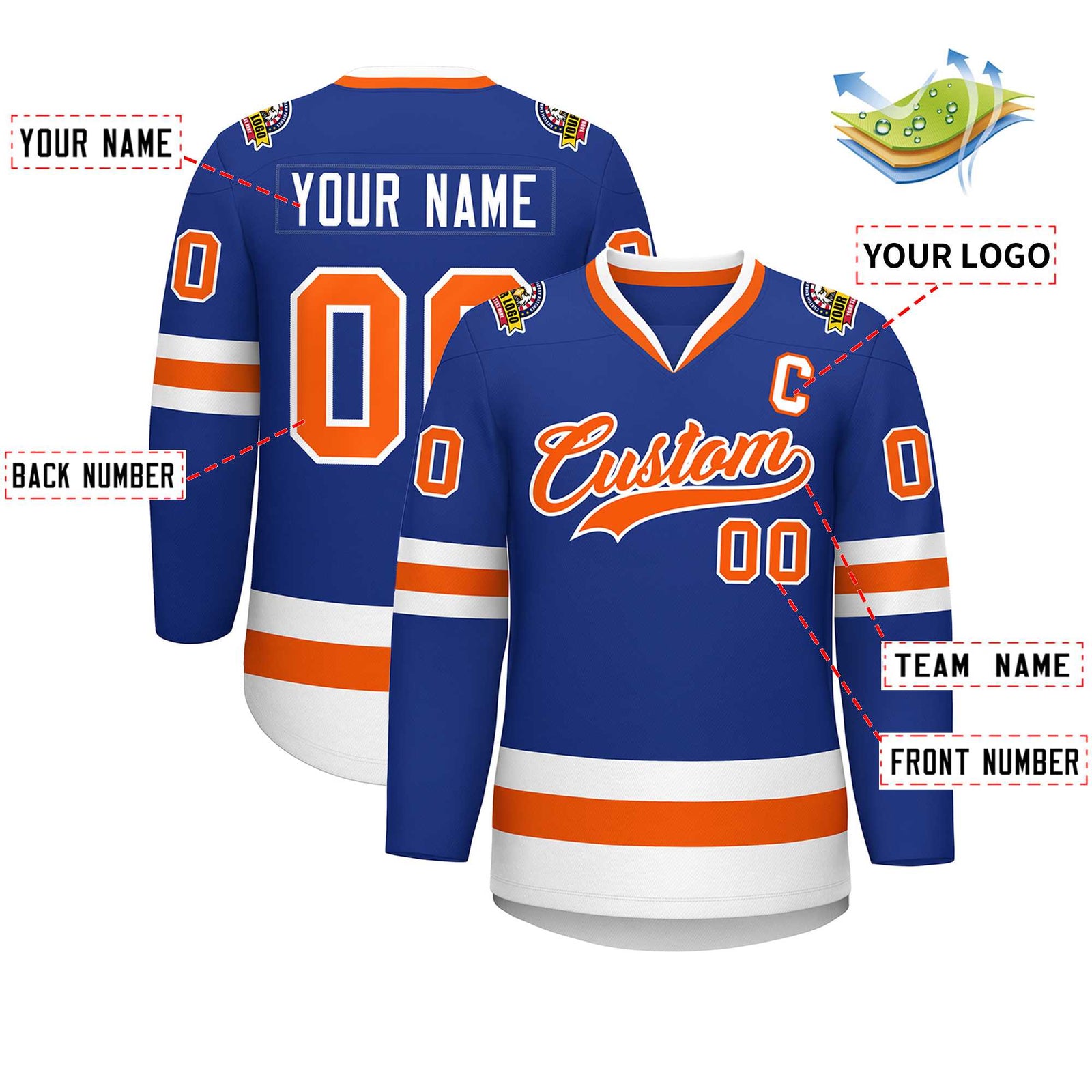 Custom Royal Orange-White Classic Style Hockey Jersey