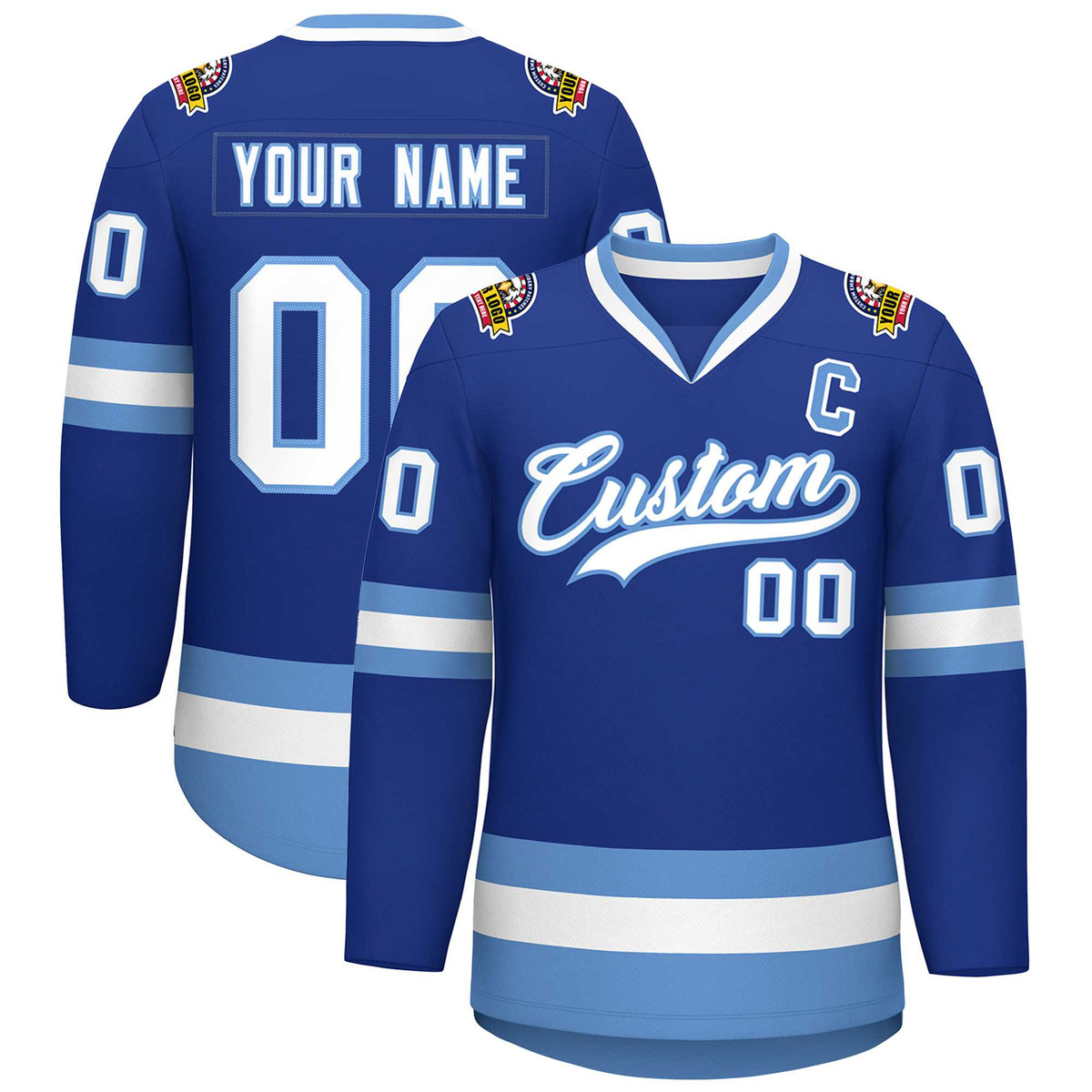 Custom Royal White-Light Blue Classic Style Hockey Jersey