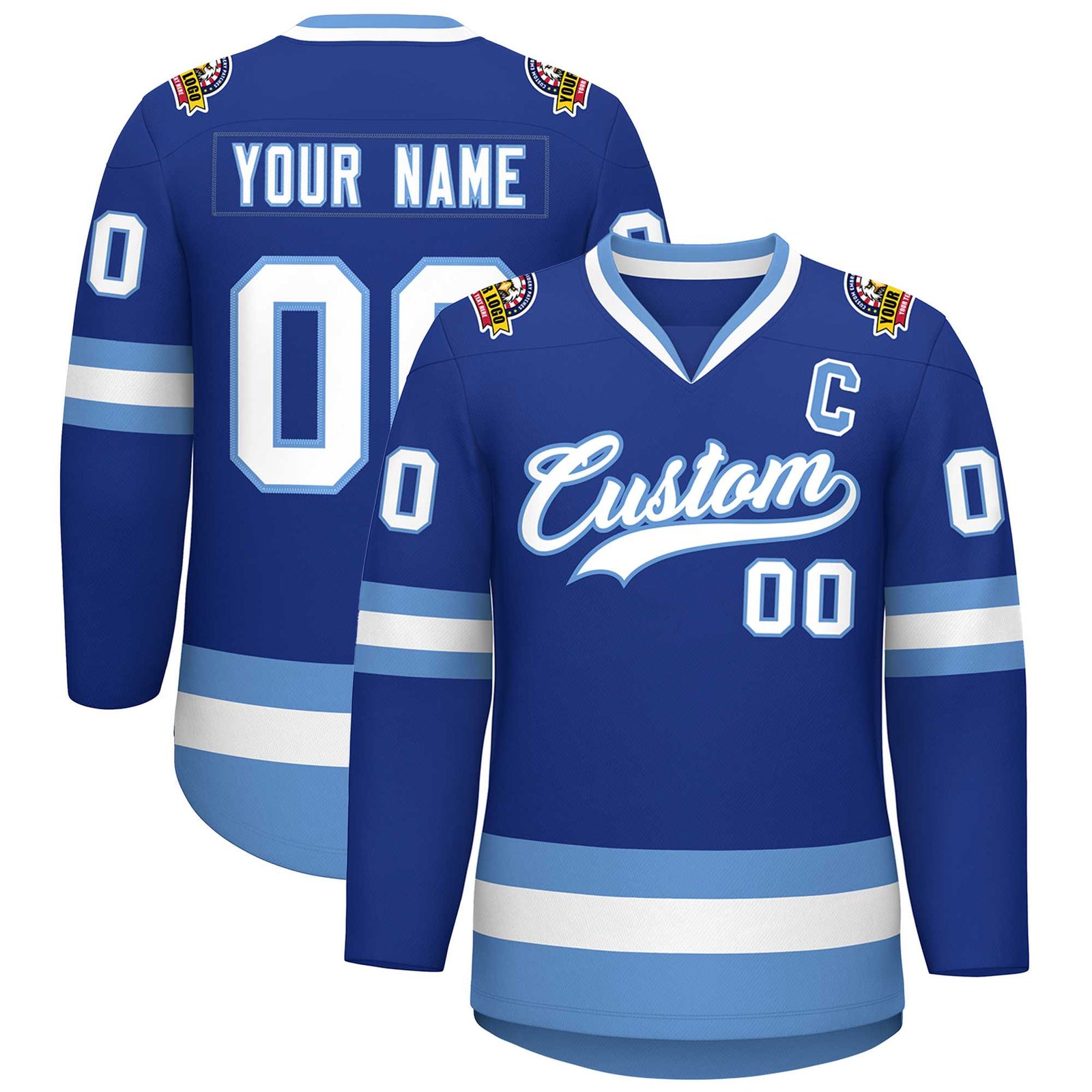 Custom Royal White-Light Blue Classic Style Hockey Jersey