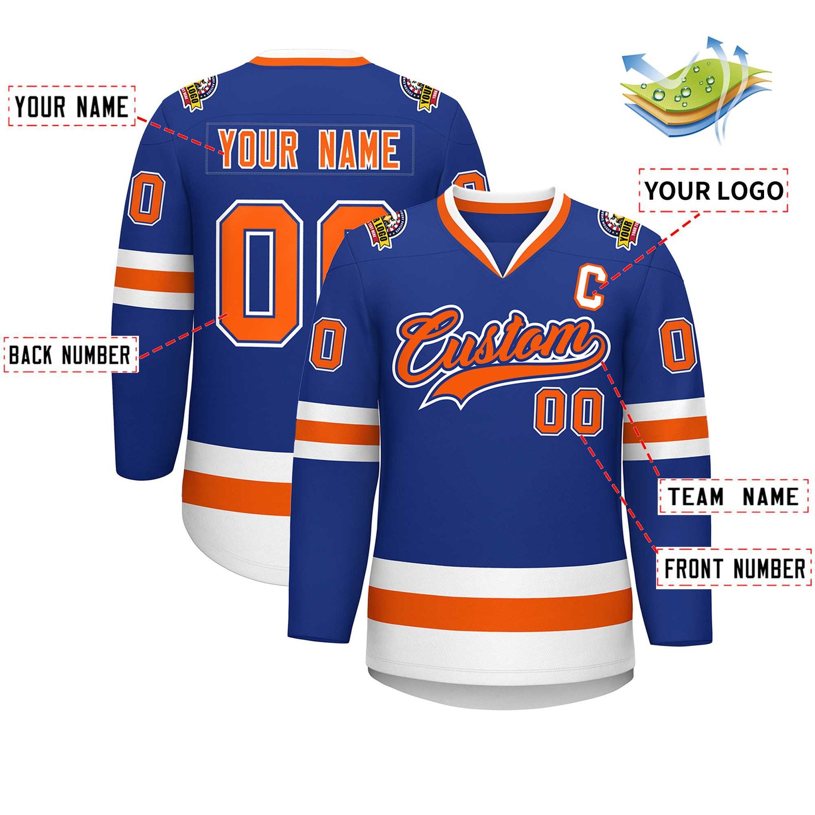 Custom Royal Orange Royal-White Classic Style Hockey Jersey