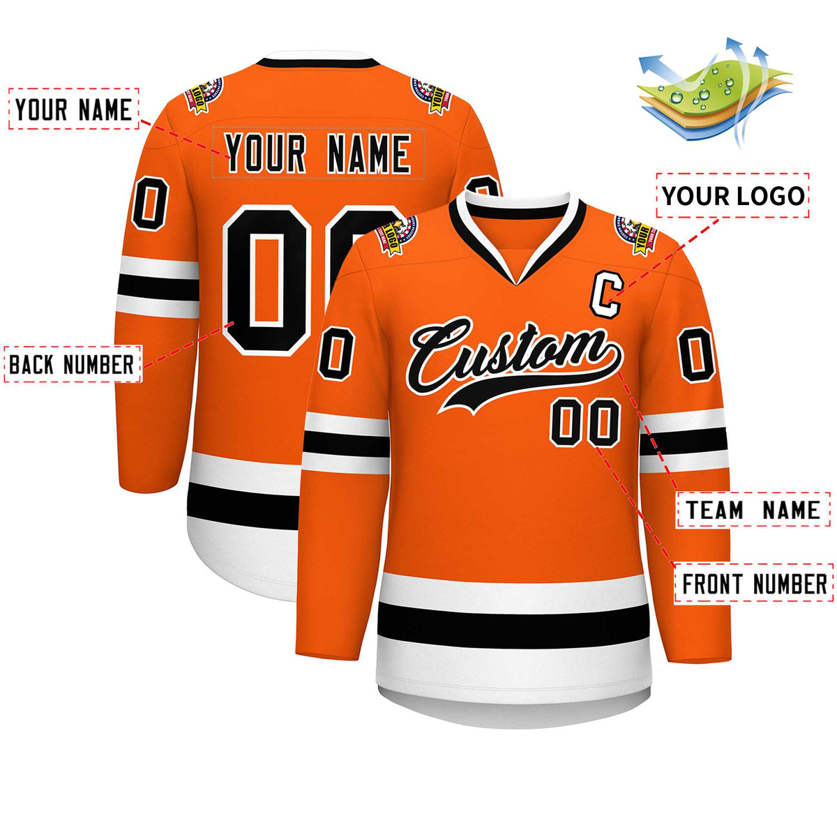 Custom Orange Black-White Classic Style Hockey Jersey