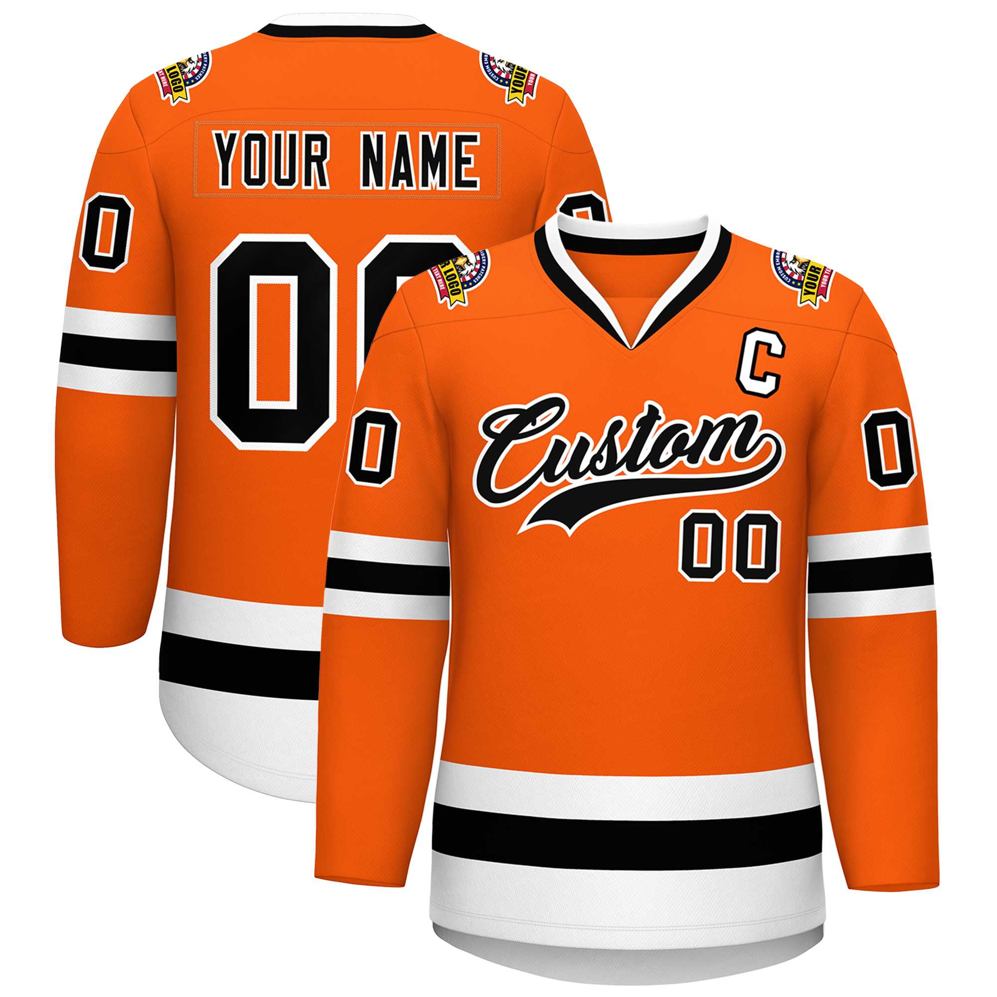 Custom Orange Black-White Classic Style Hockey Jersey