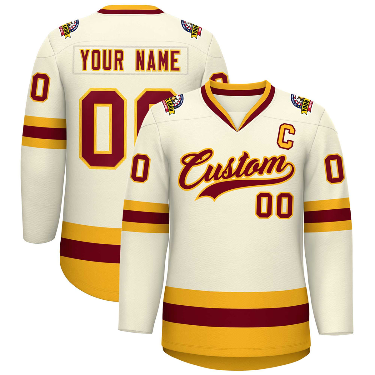 Custom Khaki Crimson-Gold Classic Style Hockey Jersey