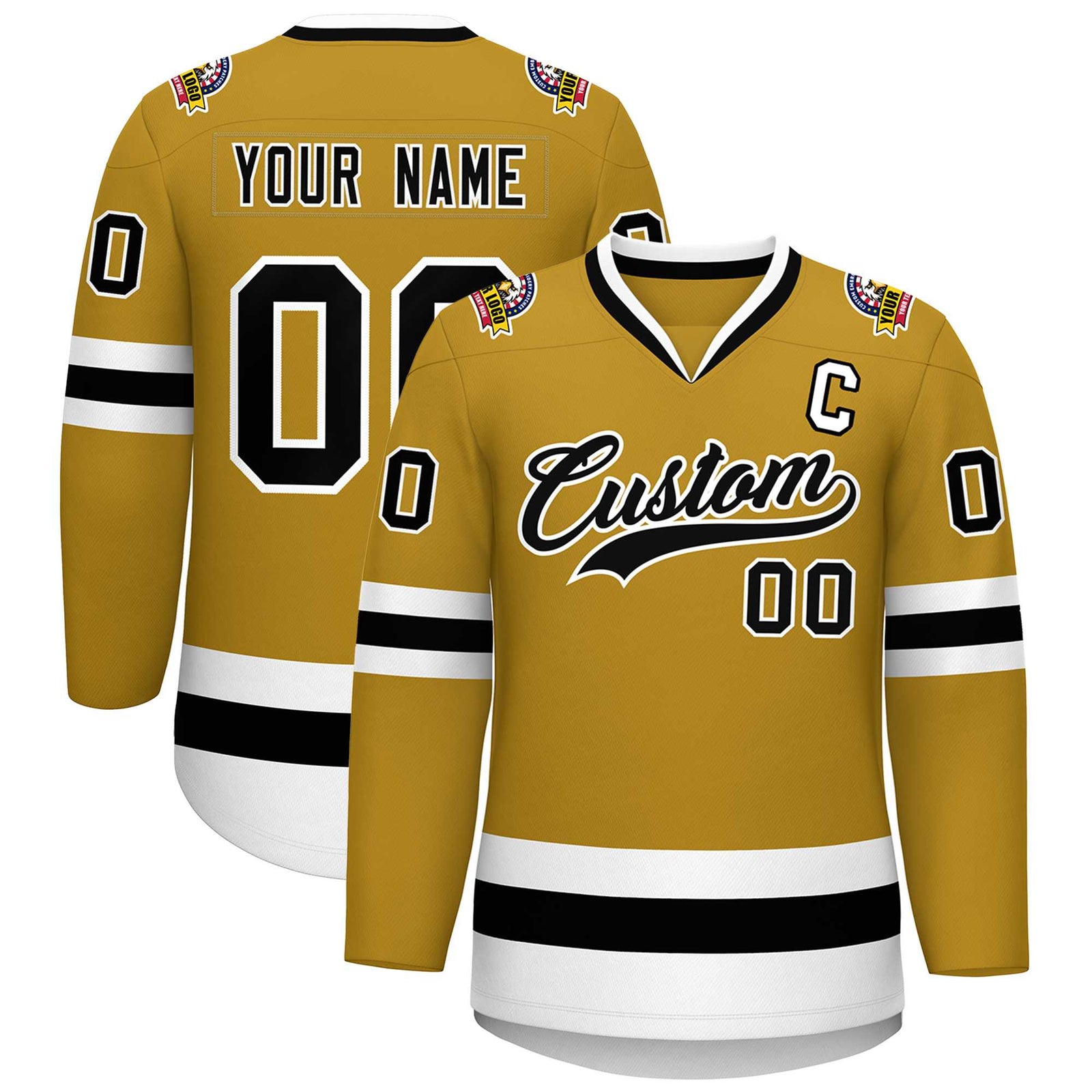 Custom Old Gold Black-White Classic Style Hockey Jersey