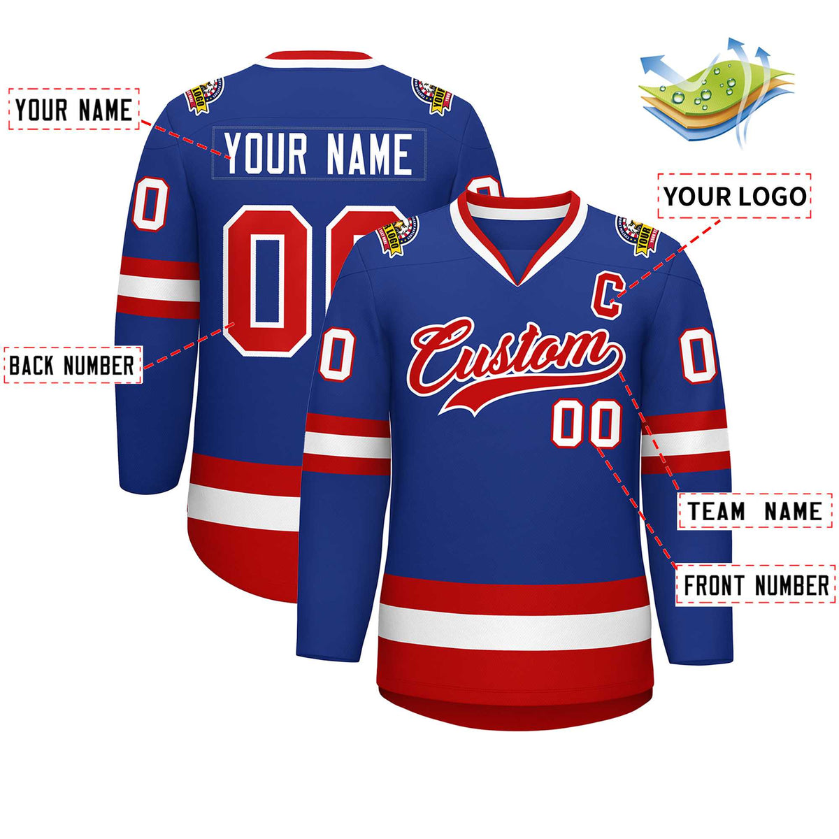 Custom Royal Red-White Classic Style Hockey Jersey