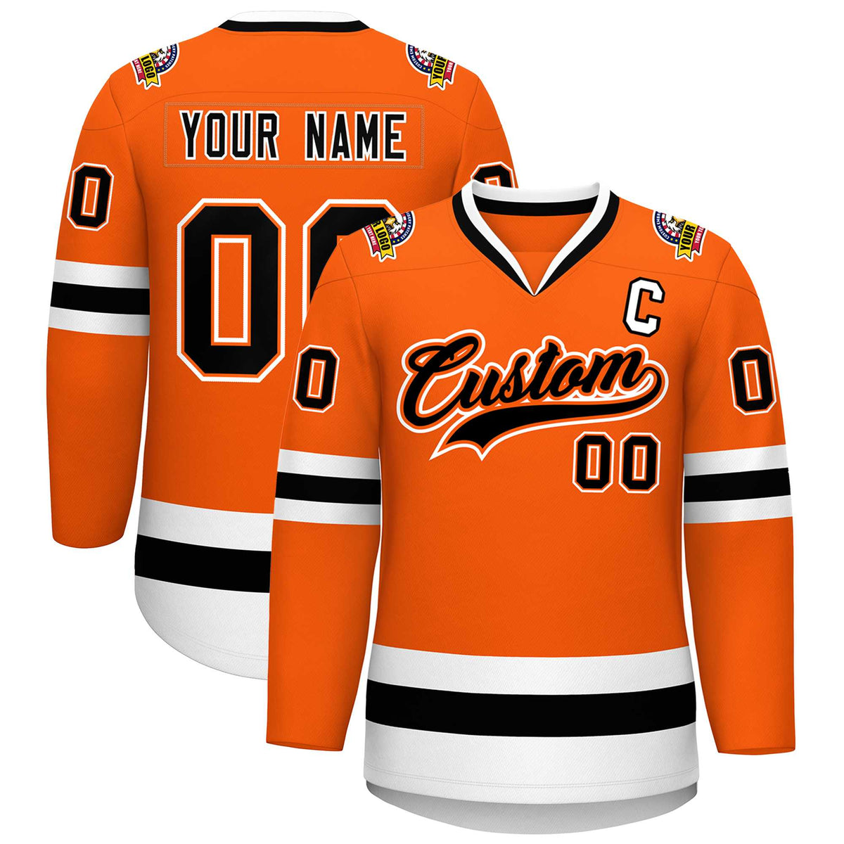 Custom Orange Black Orange-White Classic Style Hockey Jersey