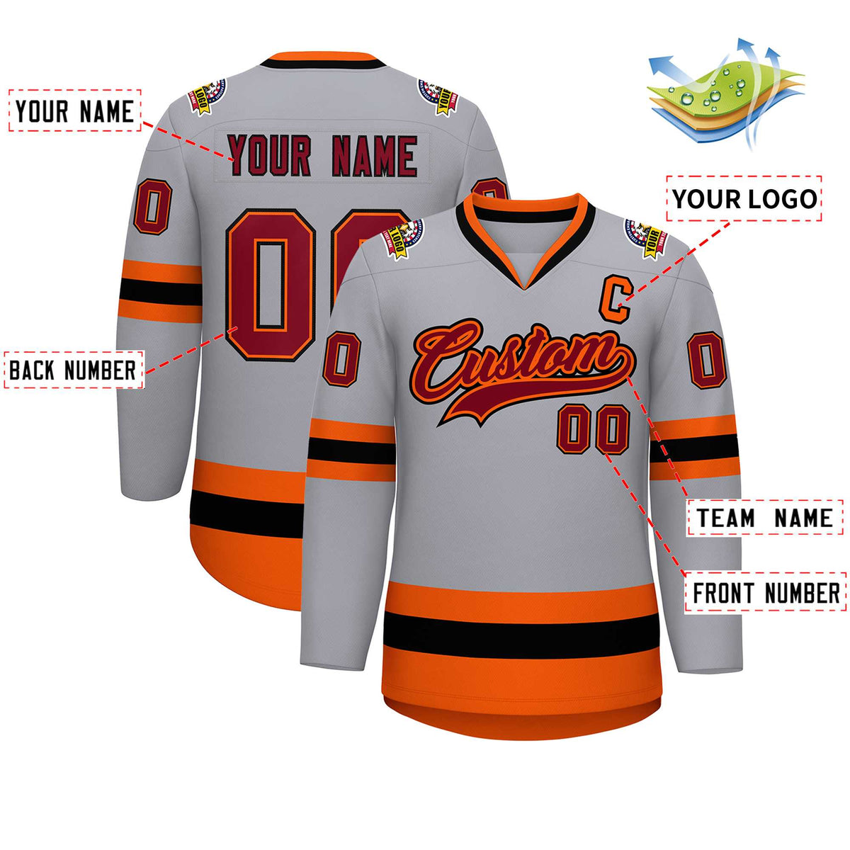 Custom Gray Crimson Orange-Black Classic Style Hockey Jersey