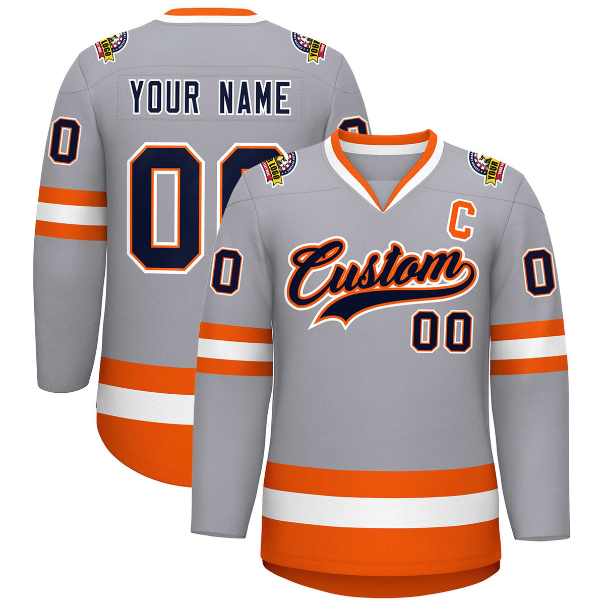 Custom Gray Navy Orange-White Classic Style Hockey Jersey