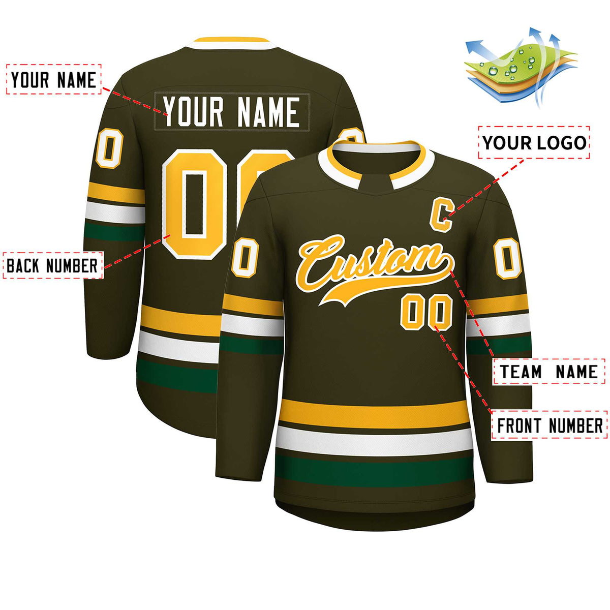 Custom Olive Gold-White Classic Style Hockey Jersey