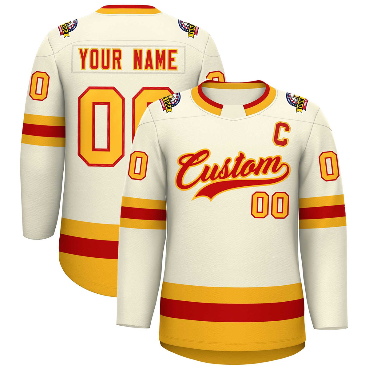 Custom Khaki Red-Gold Classic Style Hockey Jersey