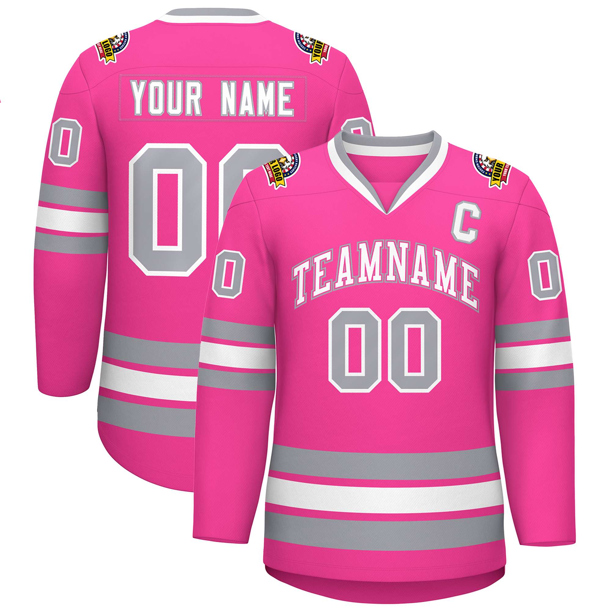 Custom Pink White Pink Gray Classic Style Hockey Jersey KXKSHOP