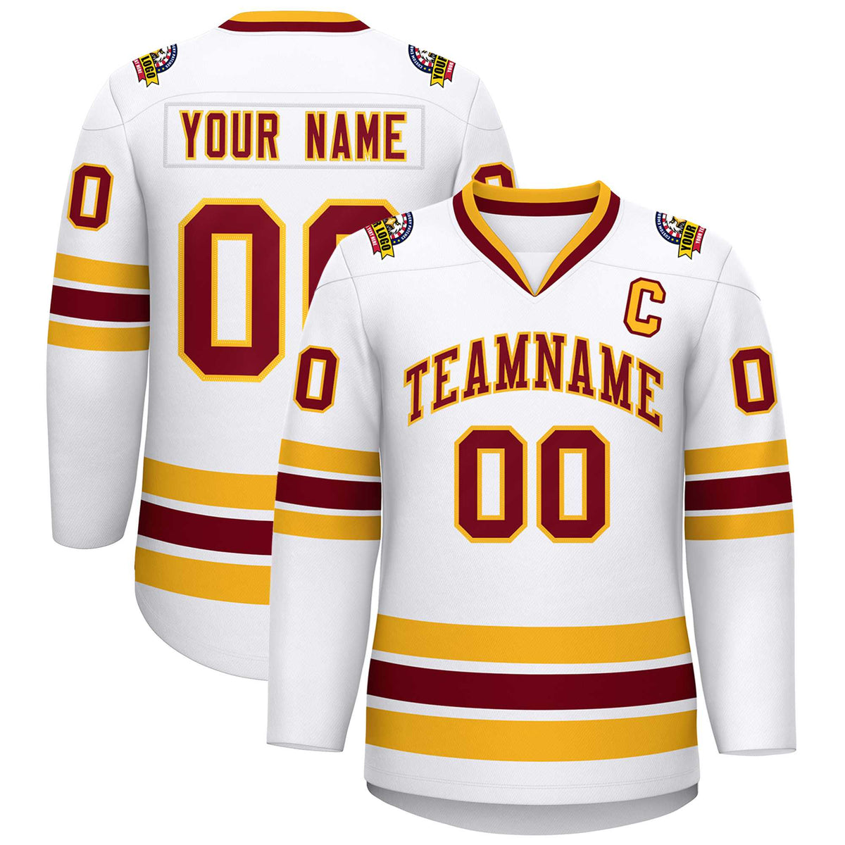 Custom White Crimson-Gold Classic Style Hockey Jersey