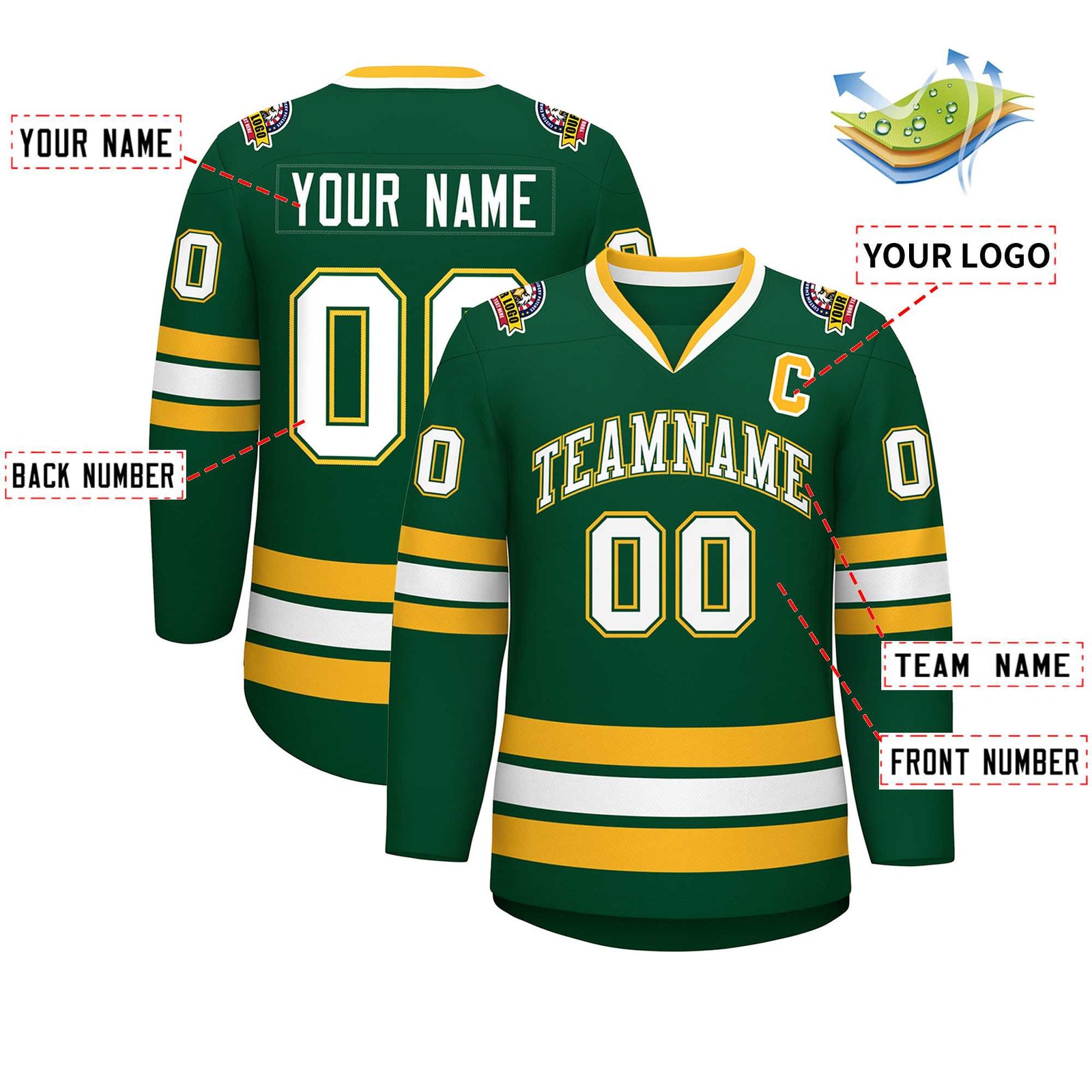Custom Green White Green-Gold Classic Style Hockey Jersey