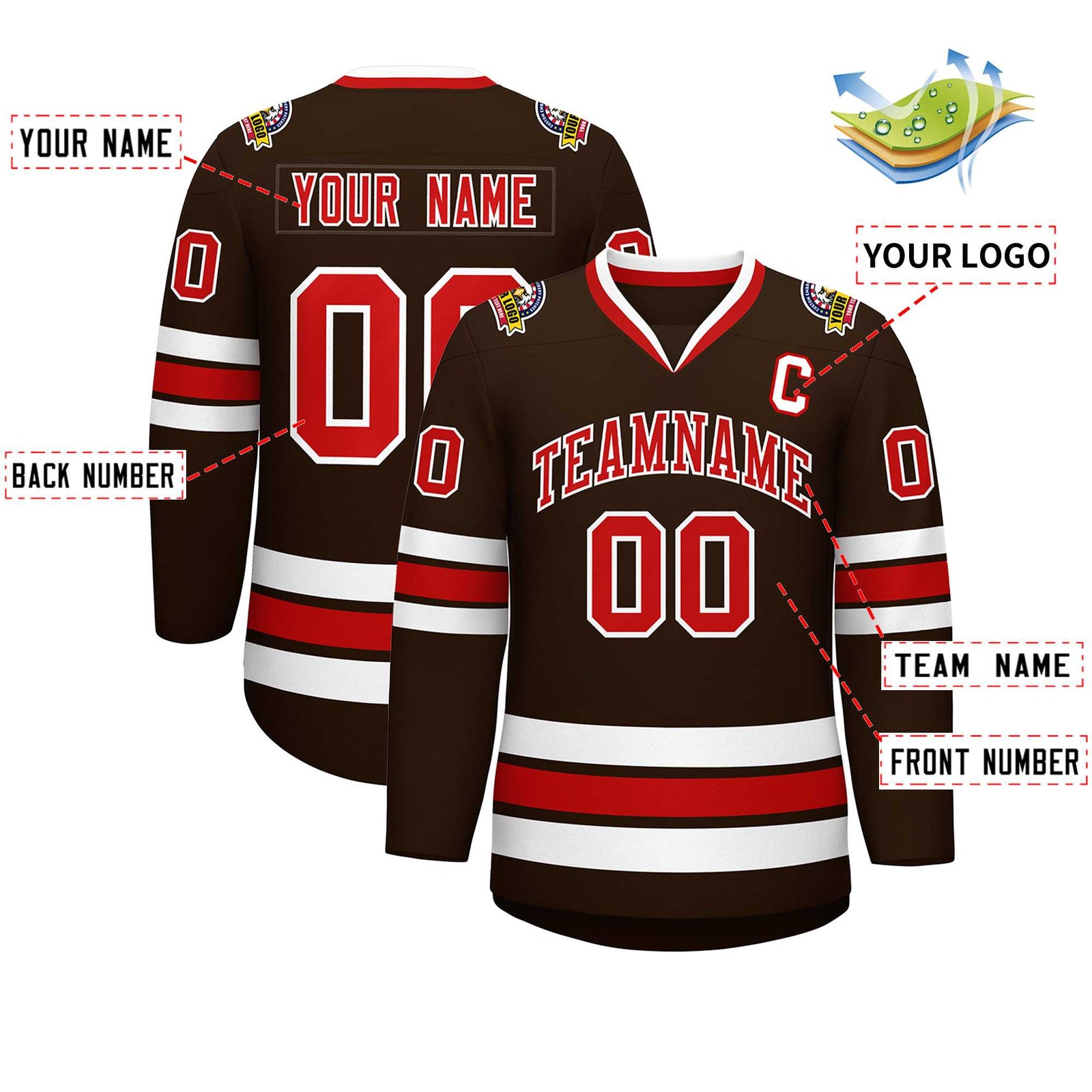 Custom Brown Red-White Classic Style Hockey Jersey