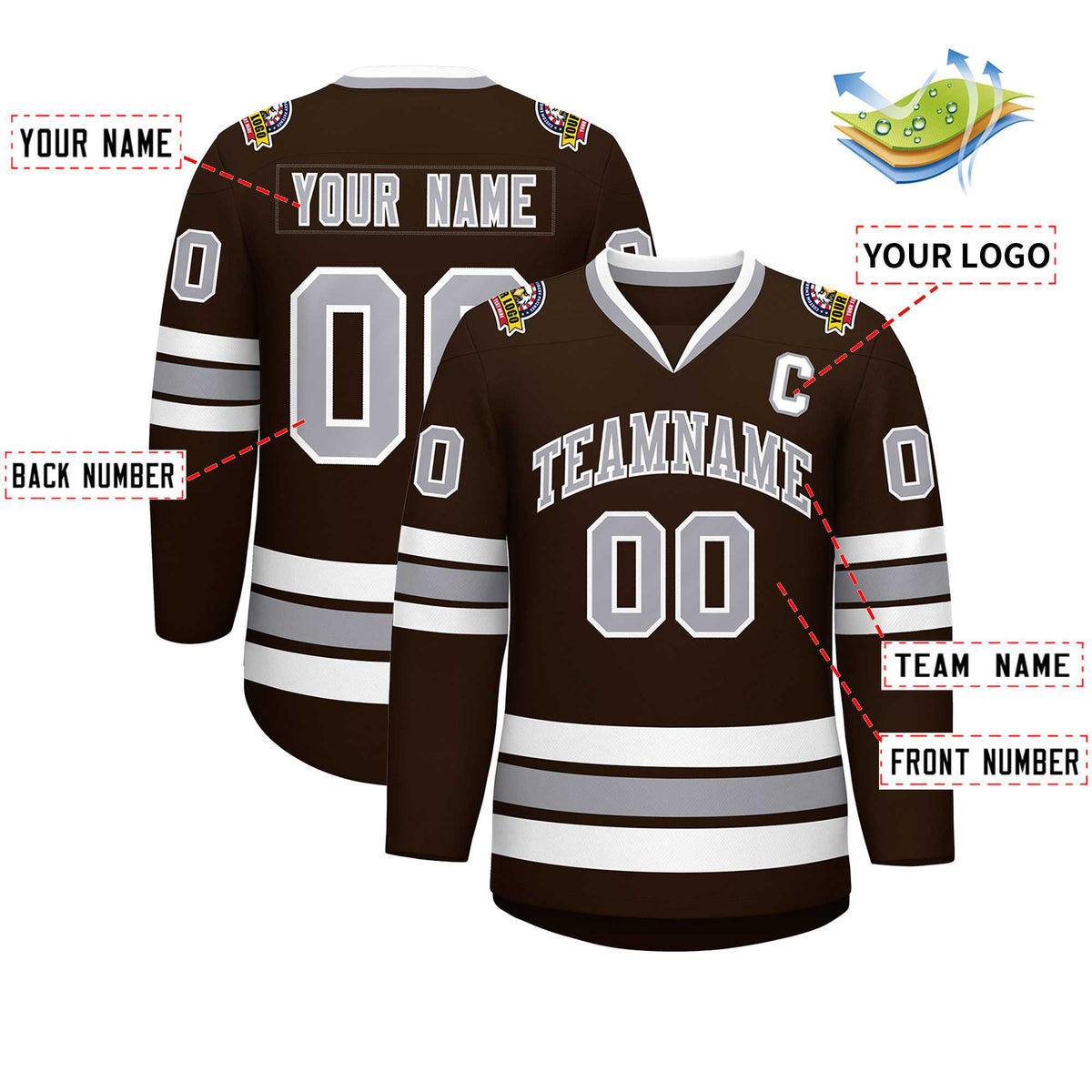 Custom Brown Gray-White Classic Style Hockey Jersey