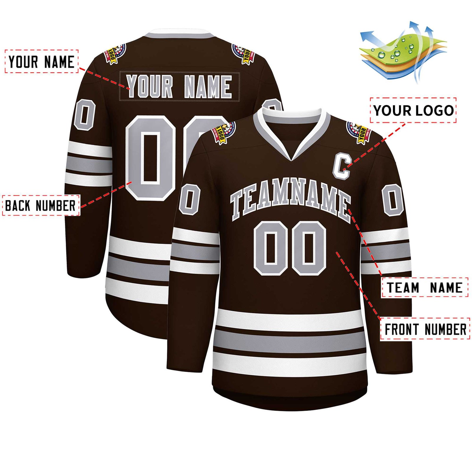 Custom Brown Gray-White Classic Style Hockey Jersey